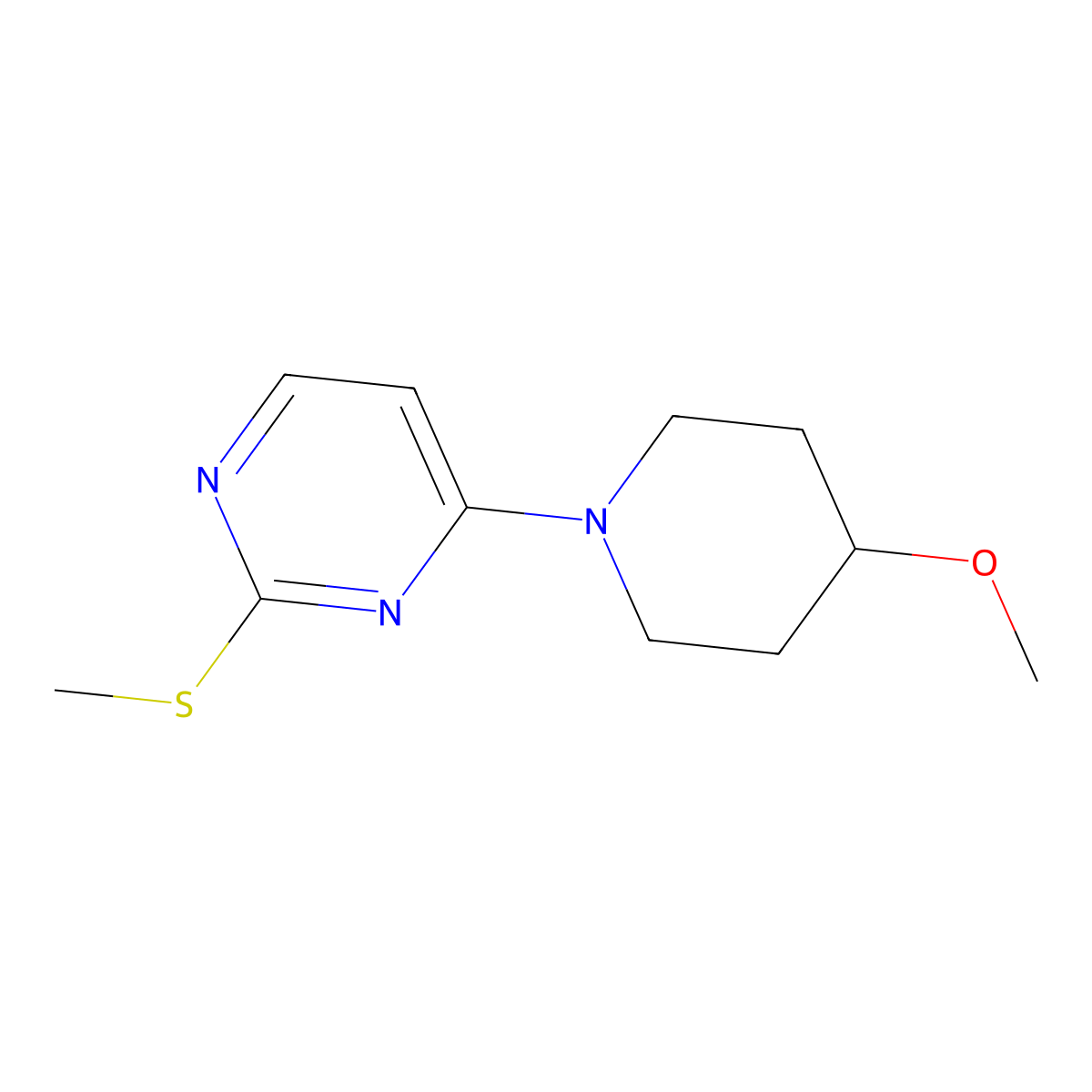 4-(4-Methoxypiperidin-1-yl)-2-(methylsulfanyl)pyrimidine molecular structure, CAS 3054408-34-0