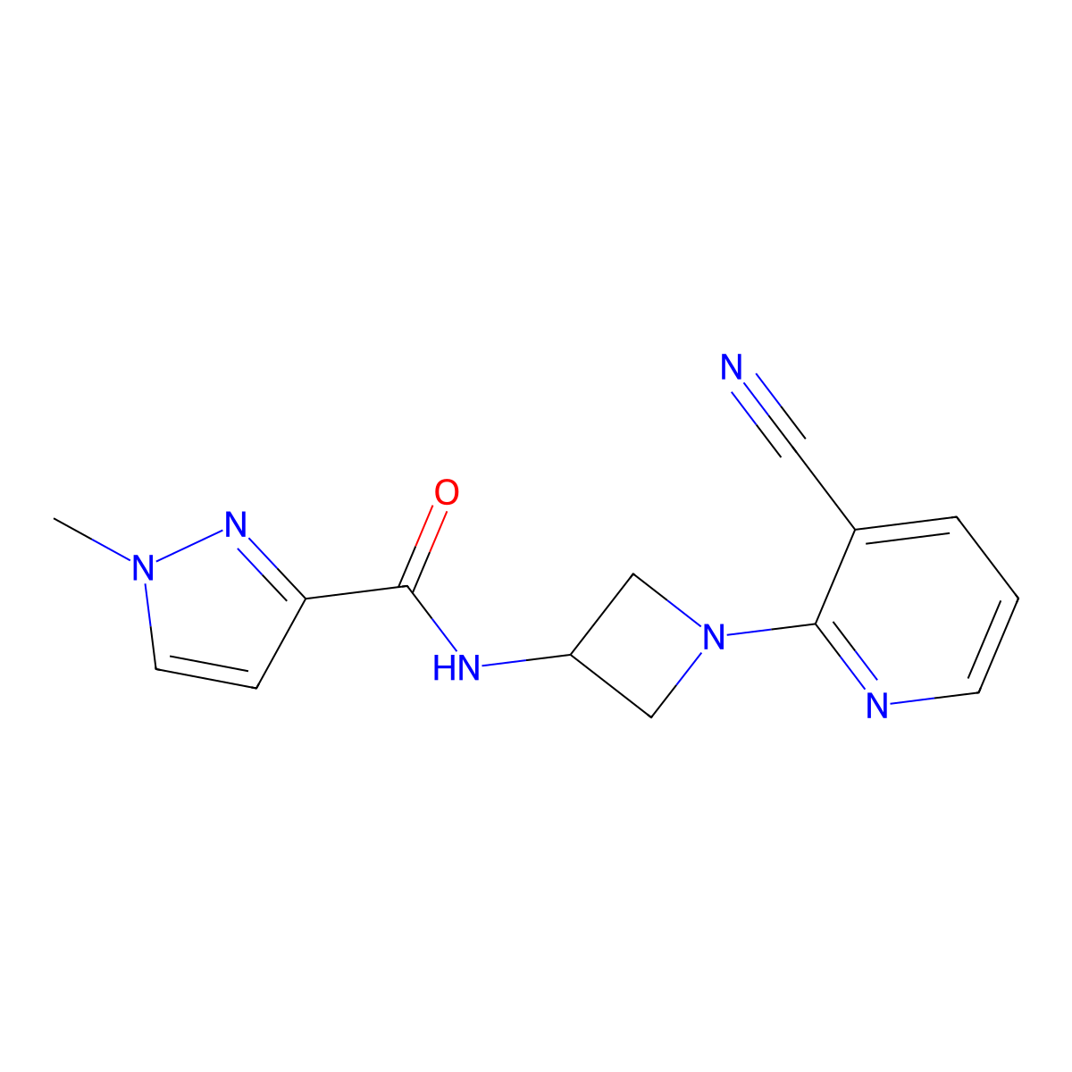 N-[1-(3-cyanopyridin-2-yl)azetidin-3-yl]-1-methyl-1H-pyrazole-3-carboxamide molecular structure, CAS 3054408-36-2