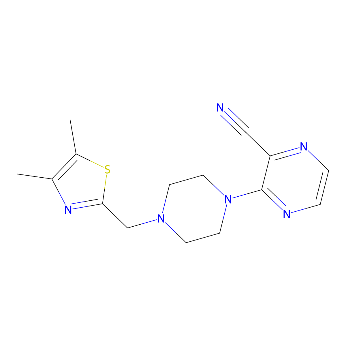 3-{4-[(4,5-Dimethyl-1,3-thiazol-2-yl)methyl]piperazin-1-yl}pyrazine-2-carbonitrile molecular structure, CAS 3054408-38-4