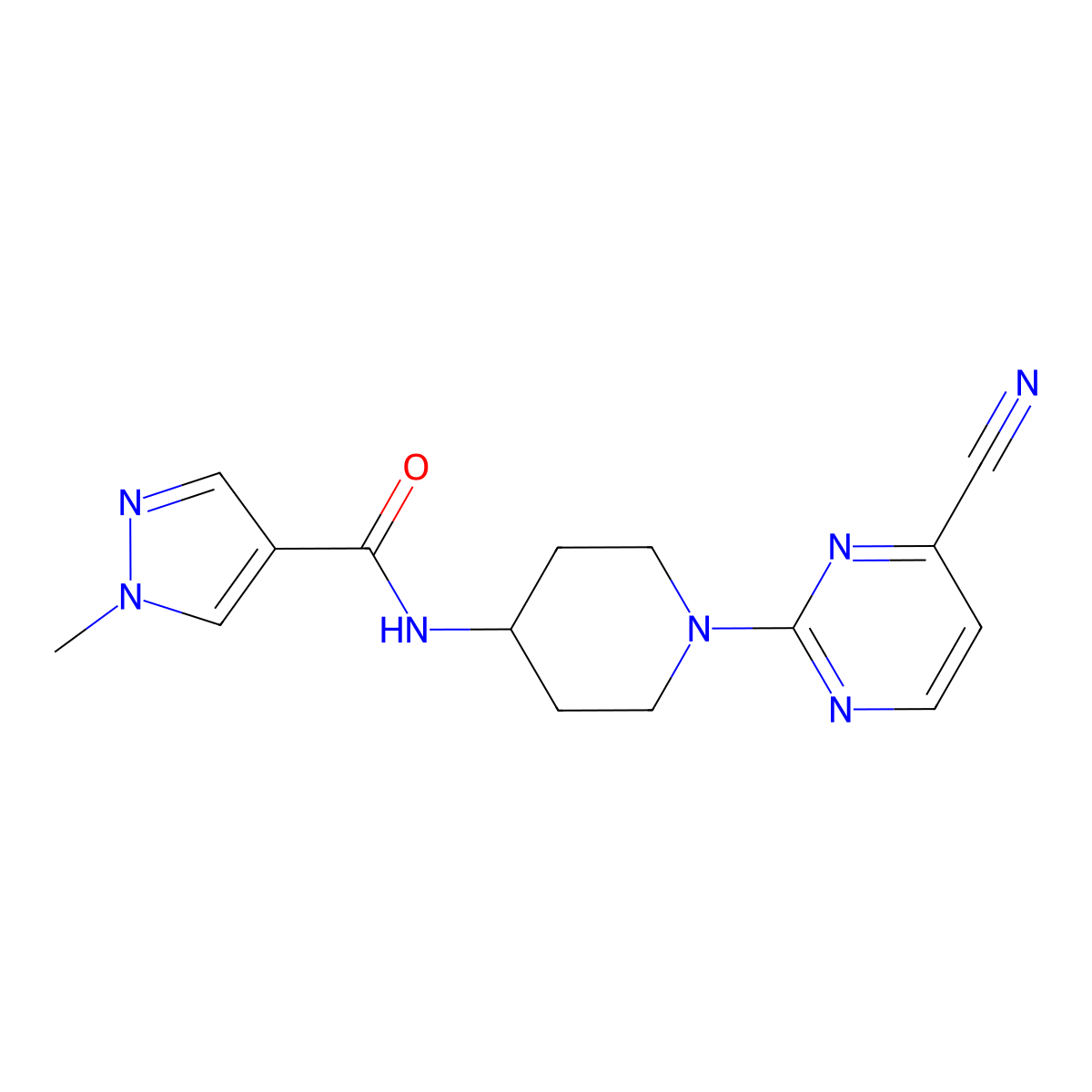 N-[1-(4-cyanopyrimidin-2-yl)piperidin-4-yl]-1-methyl-1H-pyrazole-4-carboxamide molecular structure, CAS 3054408-40-8