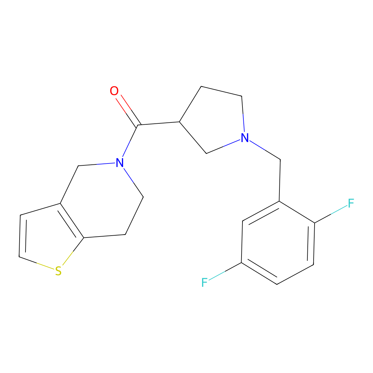 1-[(2,5-difluorophenyl)methyl]-3-{4H,5H,6H,7H-thieno[3,2-c]pyridine-5-carbonyl}pyrrolidine molecular structure, CAS 3054408-43-1