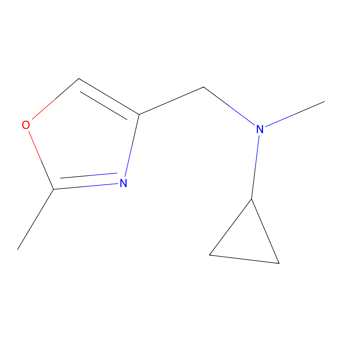 N-methyl-N-[(2-methyl-1,3-oxazol-4-yl)methyl]cyclopropanamine molecular structure, CAS 3054408-52-2