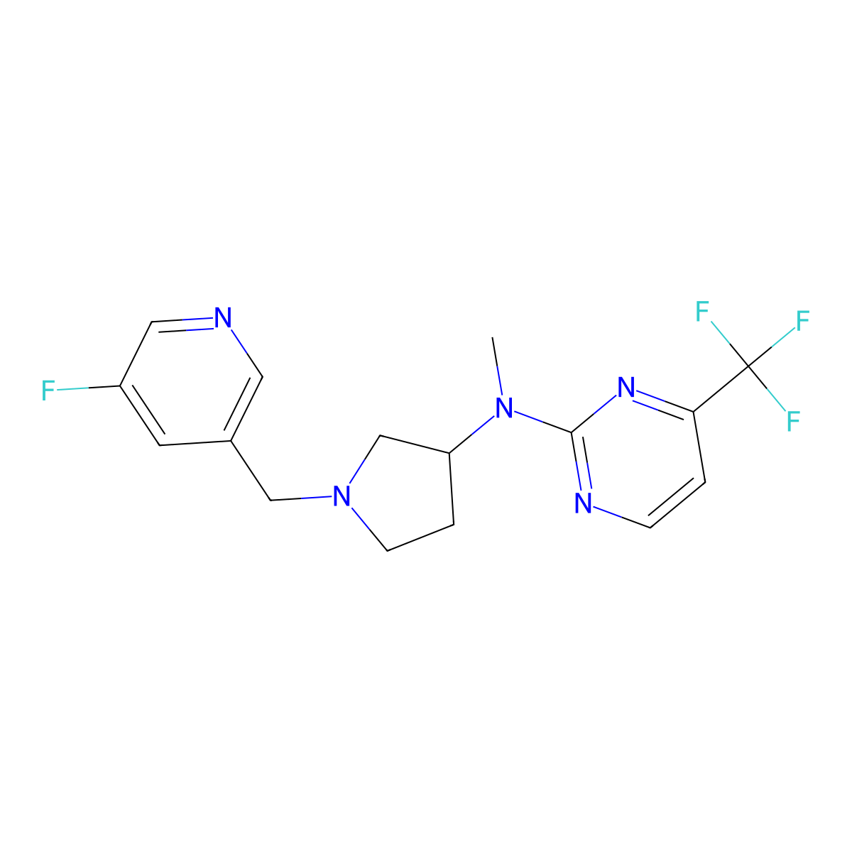 N-{1-[(5-fluoropyridin-3-yl)methyl]pyrrolidin-3-yl}-N-methyl-4-(trifluoromethyl)pyrimidin-2-amine molecular structure, CAS 3054408-55-5