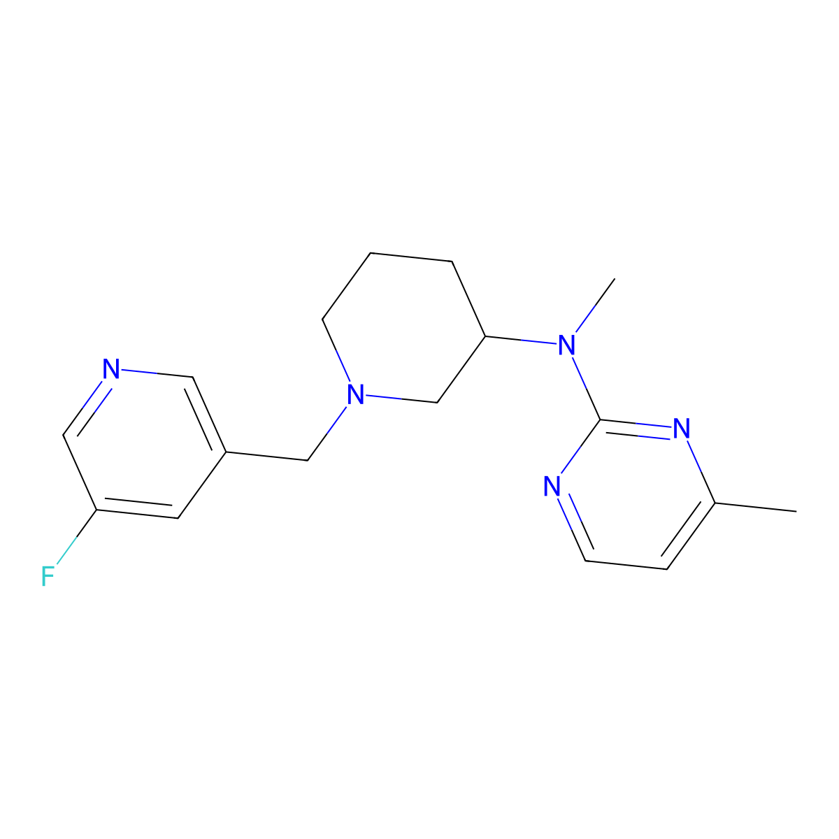 N-{1-[(5-fluoropyridin-3-yl)methyl]piperidin-3-yl}-N,4-dimethylpyrimidin-2-amine molecular structure, CAS 3054408-56-6