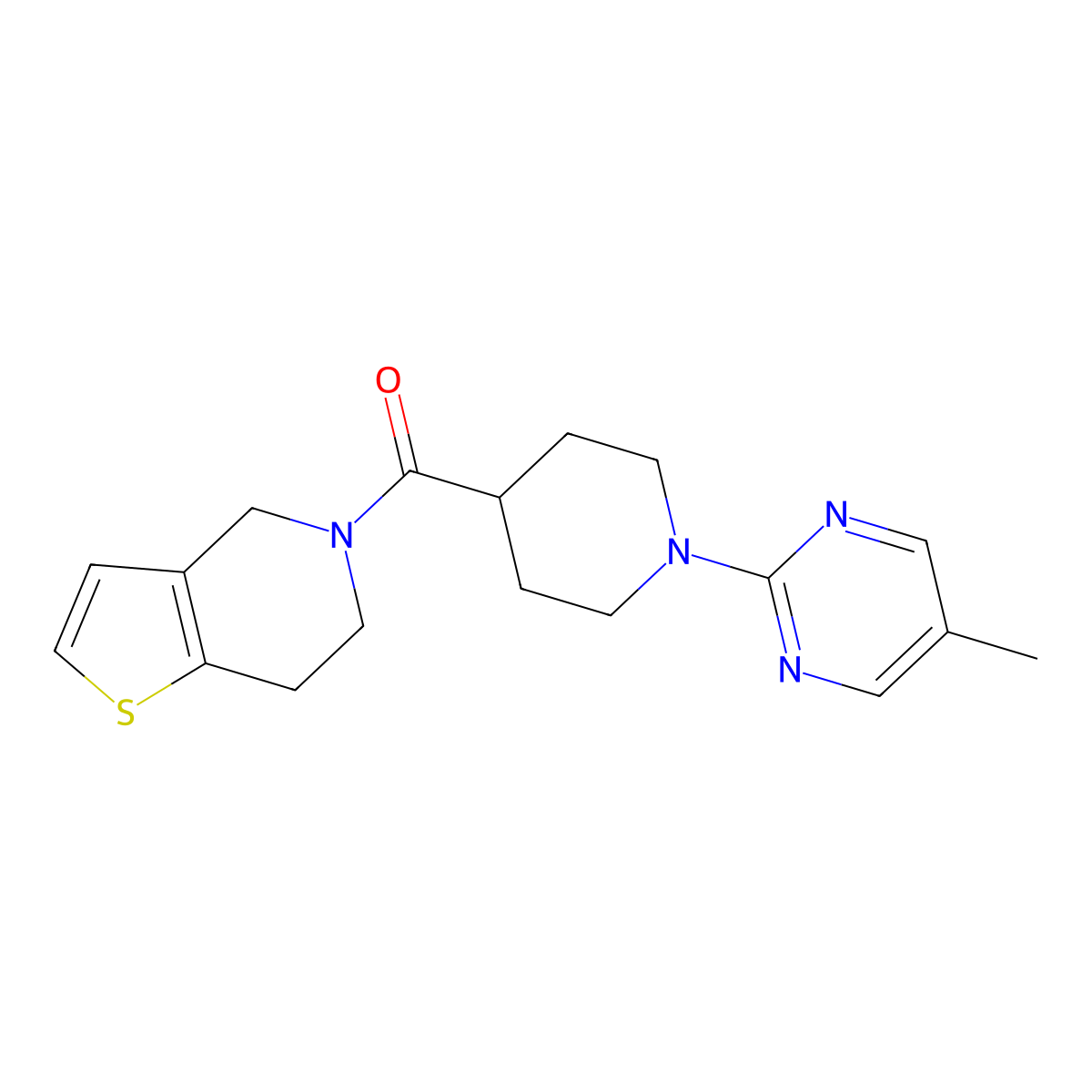 5-methyl-2-(4-{4H,5H,6H,7H-thieno[3,2-c]pyridine-5-carbonyl}piperidin-1-yl)pyrimidine molecular structure, CAS 3054408-57-7