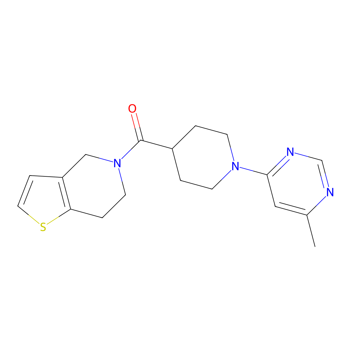 4-methyl-6-(4-{4H,5H,6H,7H-thieno[3,2-c]pyridine-5-carbonyl}piperidin-1-yl)pyrimidine molecular structure, CAS 3054408-62-4