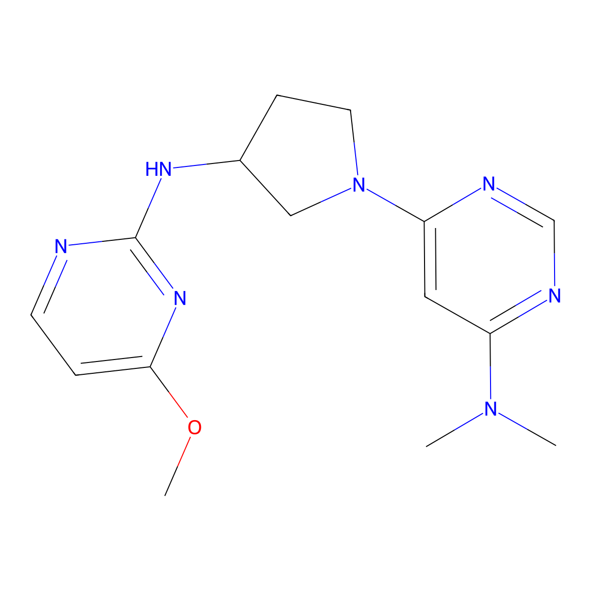 6-{3-[(4-methoxypyrimidin-2-yl)amino]pyrrolidin-1-yl}-N,N-dimethylpyrimidin-4-amine molecular structure, CAS 3054408-63-5