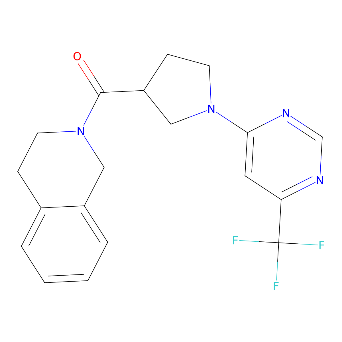 2-{1-[6-(Trifluoromethyl)pyrimidin-4-yl]pyrrolidine-3-carbonyl}-1,2,3,4-tetrahydroisoquinoline molecular structure, CAS 3054408-64-6