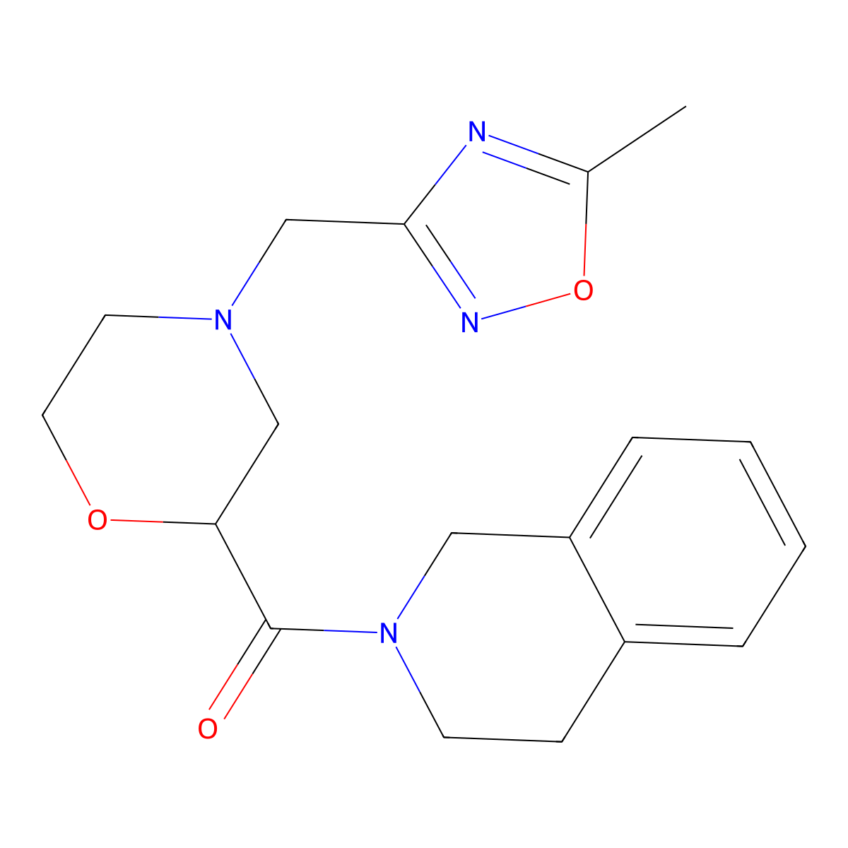 2-{4-[(5-Methyl-1,2,4-oxadiazol-3-yl)methyl]morpholine-2-carbonyl}-1,2,3,4-tetrahydroisoquinoline molecular structure, CAS 3054408-71-5