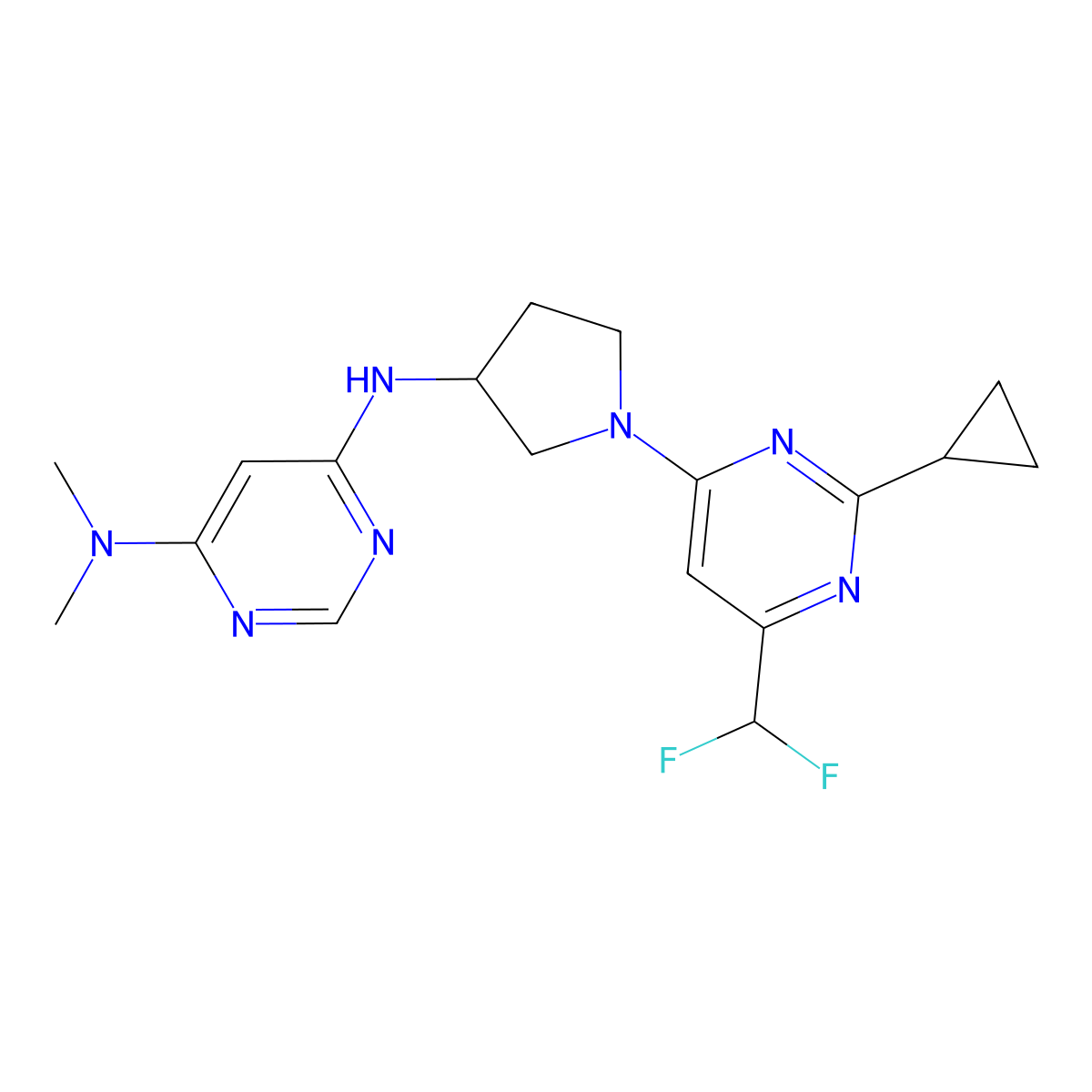 N6-{1-[2-cyclopropyl-6-(difluoromethyl)pyrimidin-4-yl]pyrrolidin-3-yl}-N4,N4-dimethylpyrimidine-4,6-diamine molecular structure, CAS 3054408-74-8