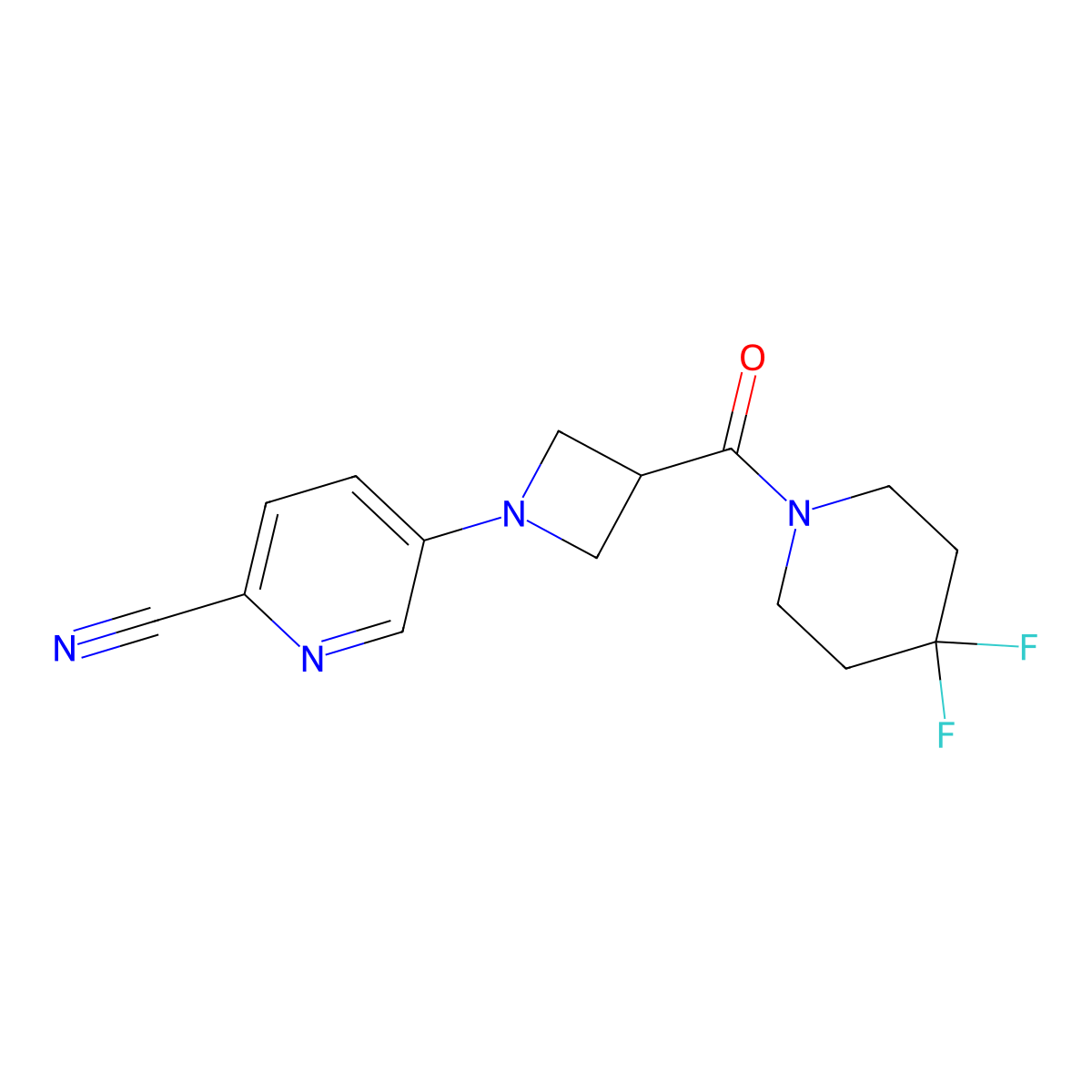 5-[3-(4,4-Difluoropiperidine-1-carbonyl)azetidin-1-yl]pyridine-2-carbonitrile molecular structure, CAS 3054408-75-9