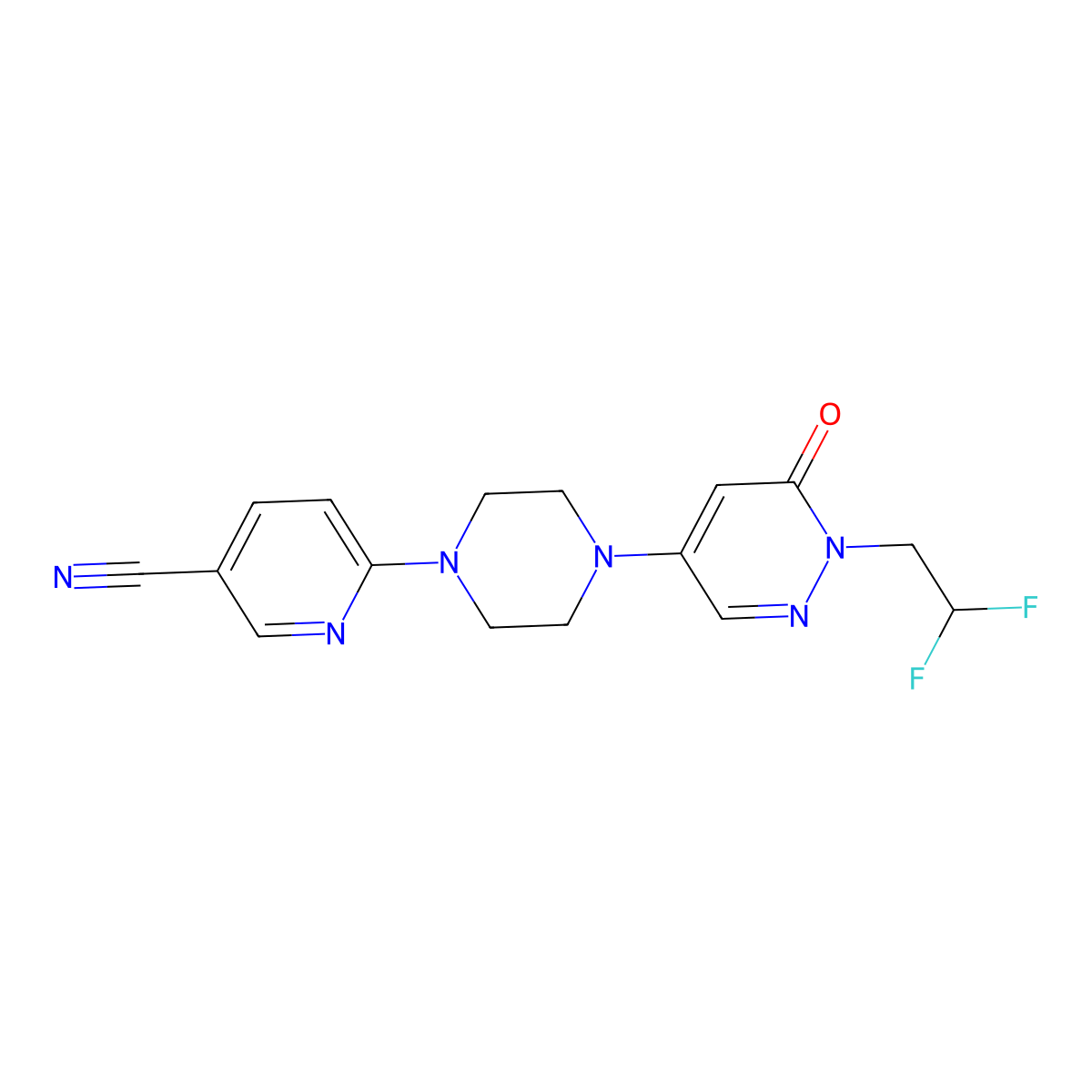 6-{4-[1-(2,2-Difluoroethyl)-6-oxo-1,6-dihydropyridazin-4-yl]piperazin-1-yl}pyridine-3-carbonitrile molecular structure, CAS 3054408-80-6