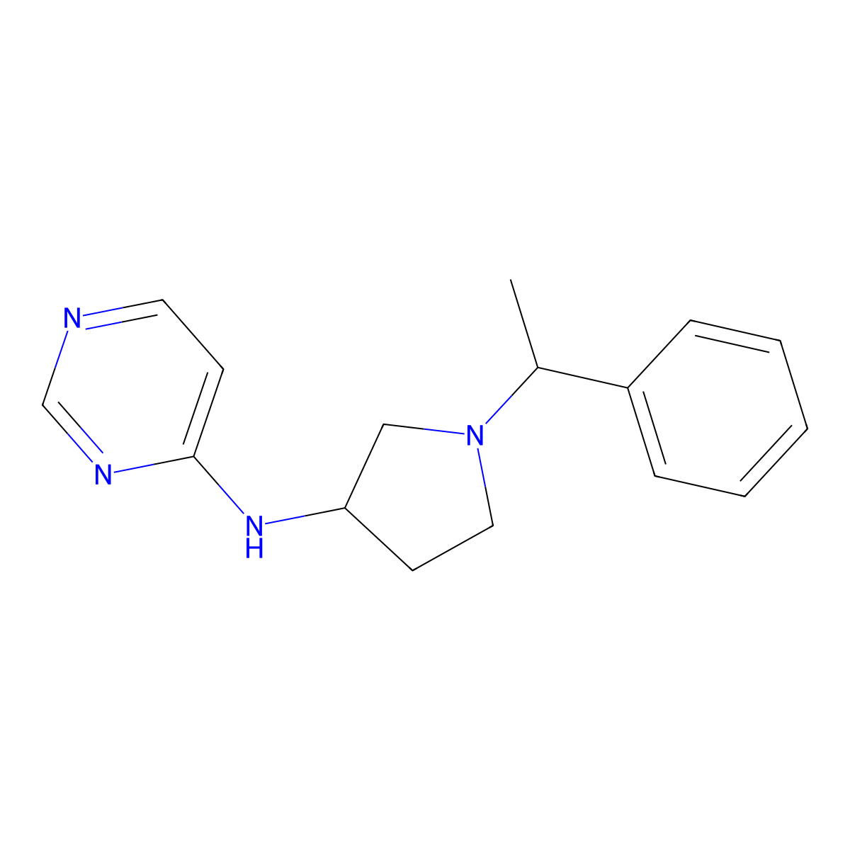 N-[1-(1-phenylethyl)pyrrolidin-3-yl]pyrimidin-4-amine molecular structure, CAS 3054408-82-8