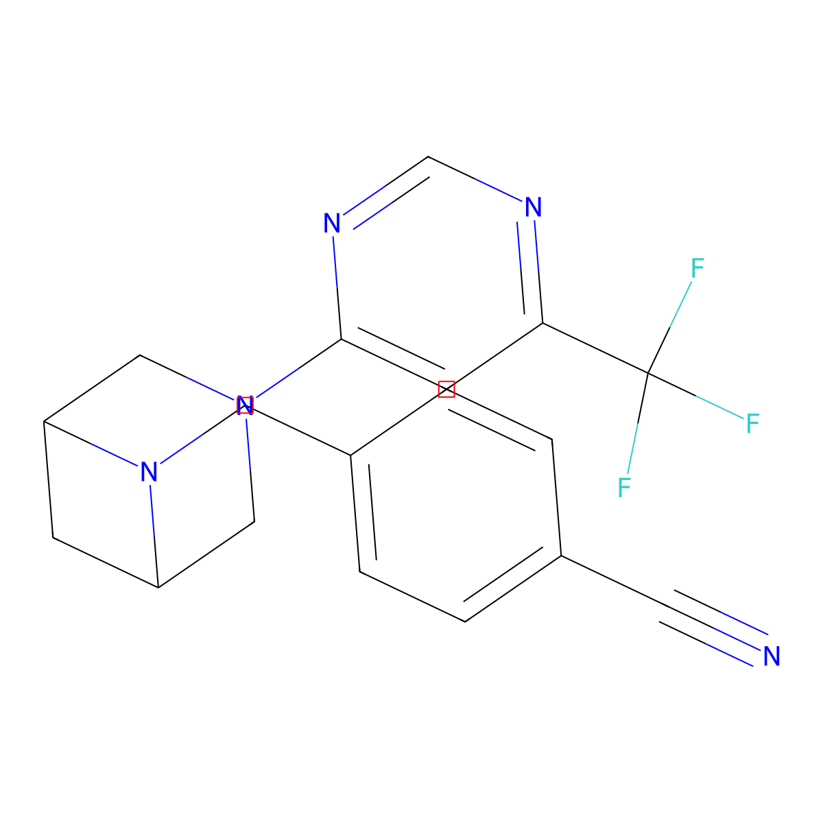 4-({3-[6-(Trifluoromethyl)pyrimidin-4-yl]-3,6-diazabicyclo[3.1.1]heptan-6-yl}methyl)benzonitrile molecular structure, CAS 3054408-85-1