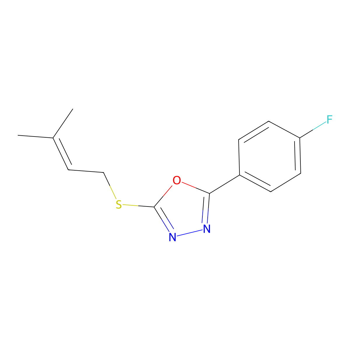 2-(4-Fluorophenyl)-5-[(3-methylbut-2-en-1-yl)sulfanyl]-1,3,4-oxadiazole molecular structure, CAS 3054408-89-5