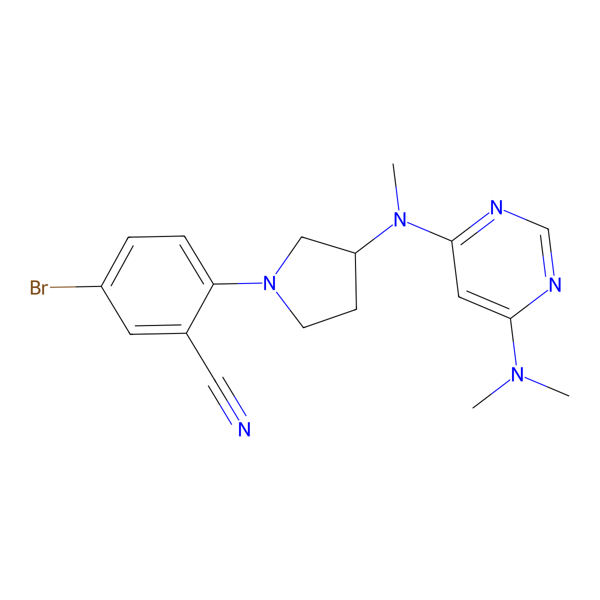 5-Bromo-2-(3-{[6-(dimethylamino)pyrimidin-4-yl](methyl)amino}pyrrolidin-1-yl)benzonitrile molecular structure, CAS 3054408-93-1