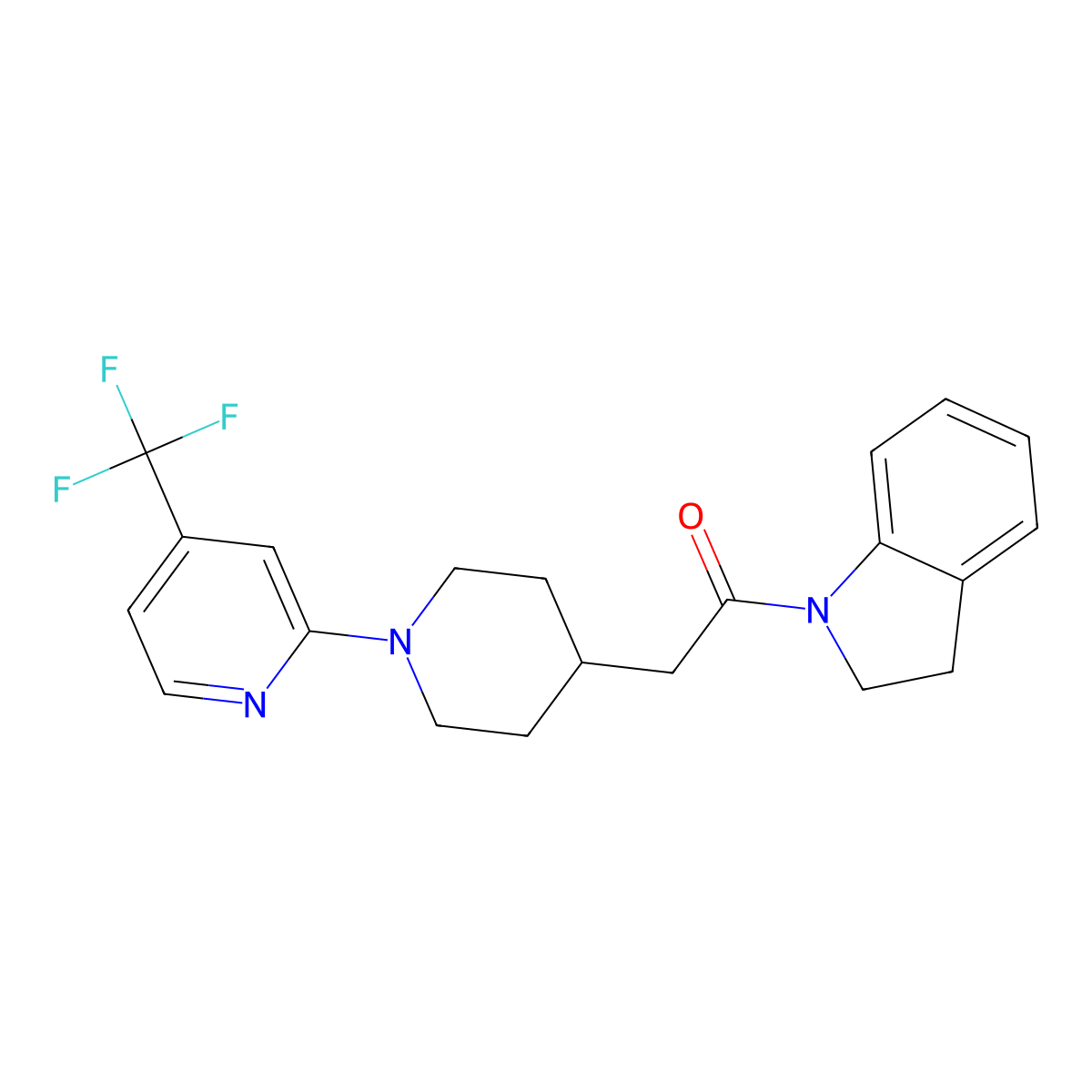1-(2,3-dihydro-1H-indol-1-yl)-2-{1-[4-(trifluoromethyl)pyridin-2-yl]piperidin-4-yl}ethan-1-one molecular structure, CAS 3054408-95-3