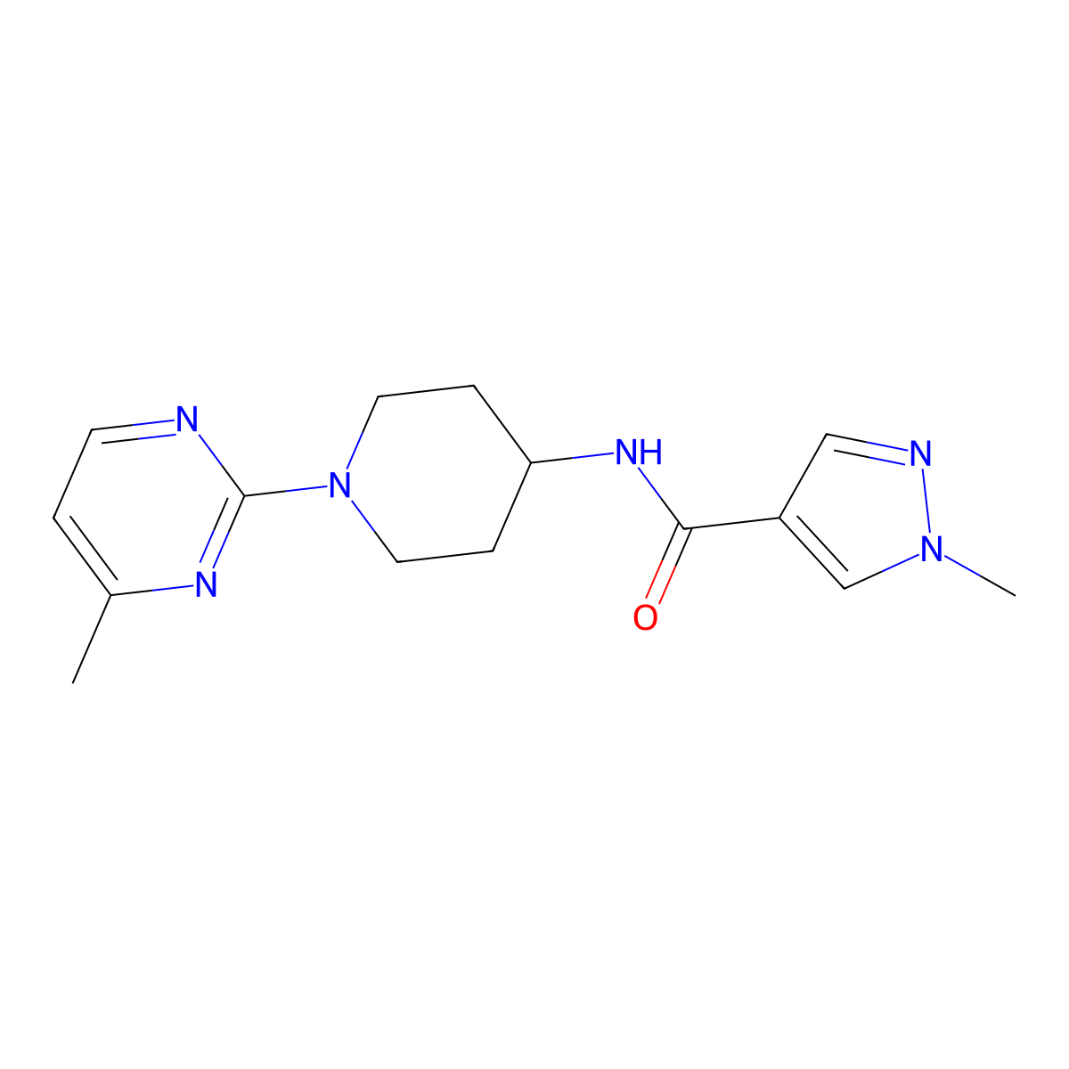 1-methyl-N-[1-(4-methylpyrimidin-2-yl)piperidin-4-yl]-1H-pyrazole-4-carboxamide molecular structure, CAS 3054408-96-4