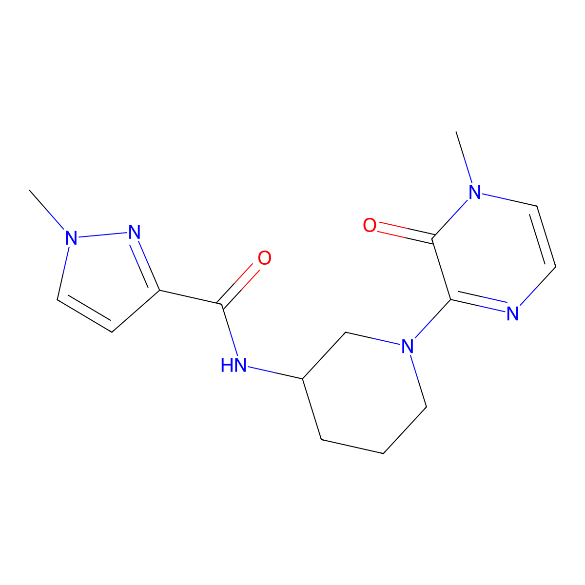 1-methyl-N-[1-(4-methyl-3-oxo-3,4-dihydropyrazin-2-yl)piperidin-3-yl]-1H-pyrazole-3-carboxamide molecular structure, CAS 3054409-02-5
