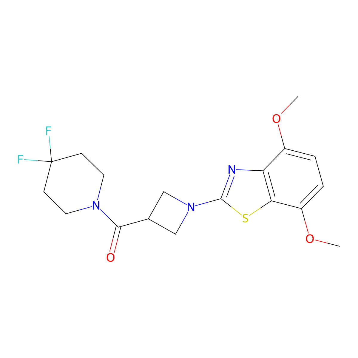 2-[3-(4,4-Difluoropiperidine-1-carbonyl)azetidin-1-yl]-4,7-dimethoxy-1,3-benzothiazole molecular structure, CAS 3054409-05-8