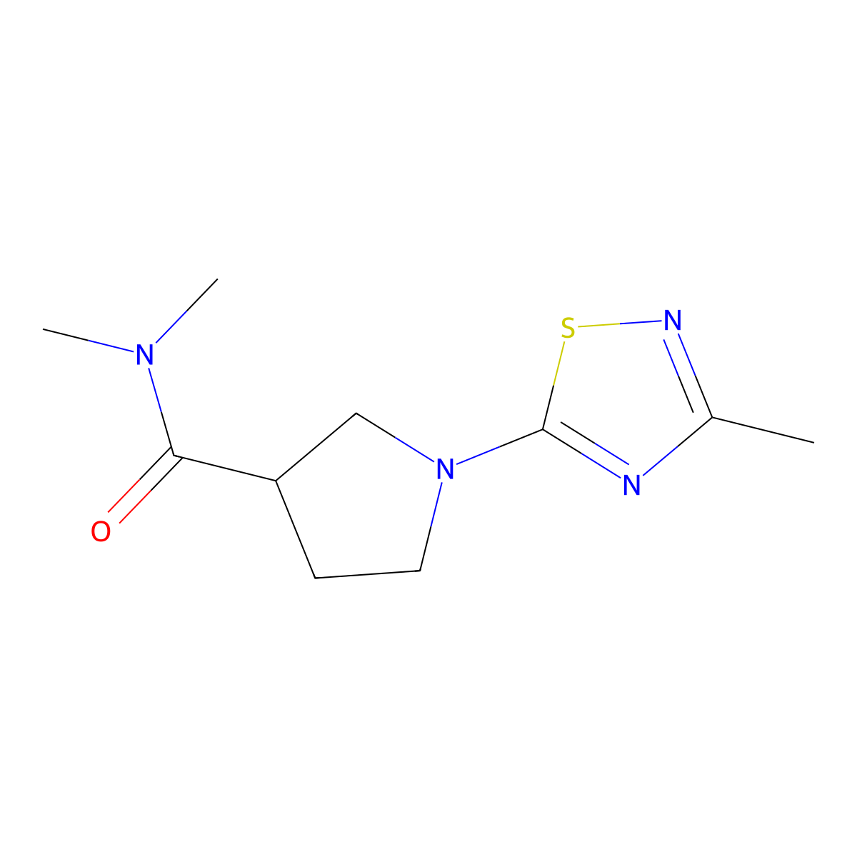 N,N-dimethyl-1-(3-methyl-1,2,4-thiadiazol-5-yl)pyrrolidine-3-carboxamide molecular structure, CAS 3054409-07-0