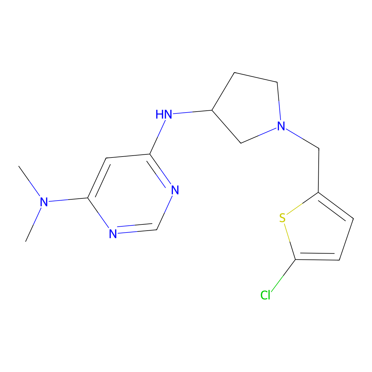 N6-{1-[(5-chlorothiophen-2-yl)methyl]pyrrolidin-3-yl}-N4,N4-dimethylpyrimidine-4,6-diamine molecular structure, CAS 3054409-08-1