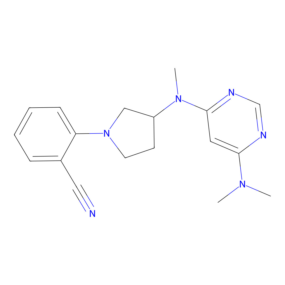 2-(3-{[6-(Dimethylamino)pyrimidin-4-yl](methyl)amino}pyrrolidin-1-yl)benzonitrile molecular structure, CAS 3054409-09-2