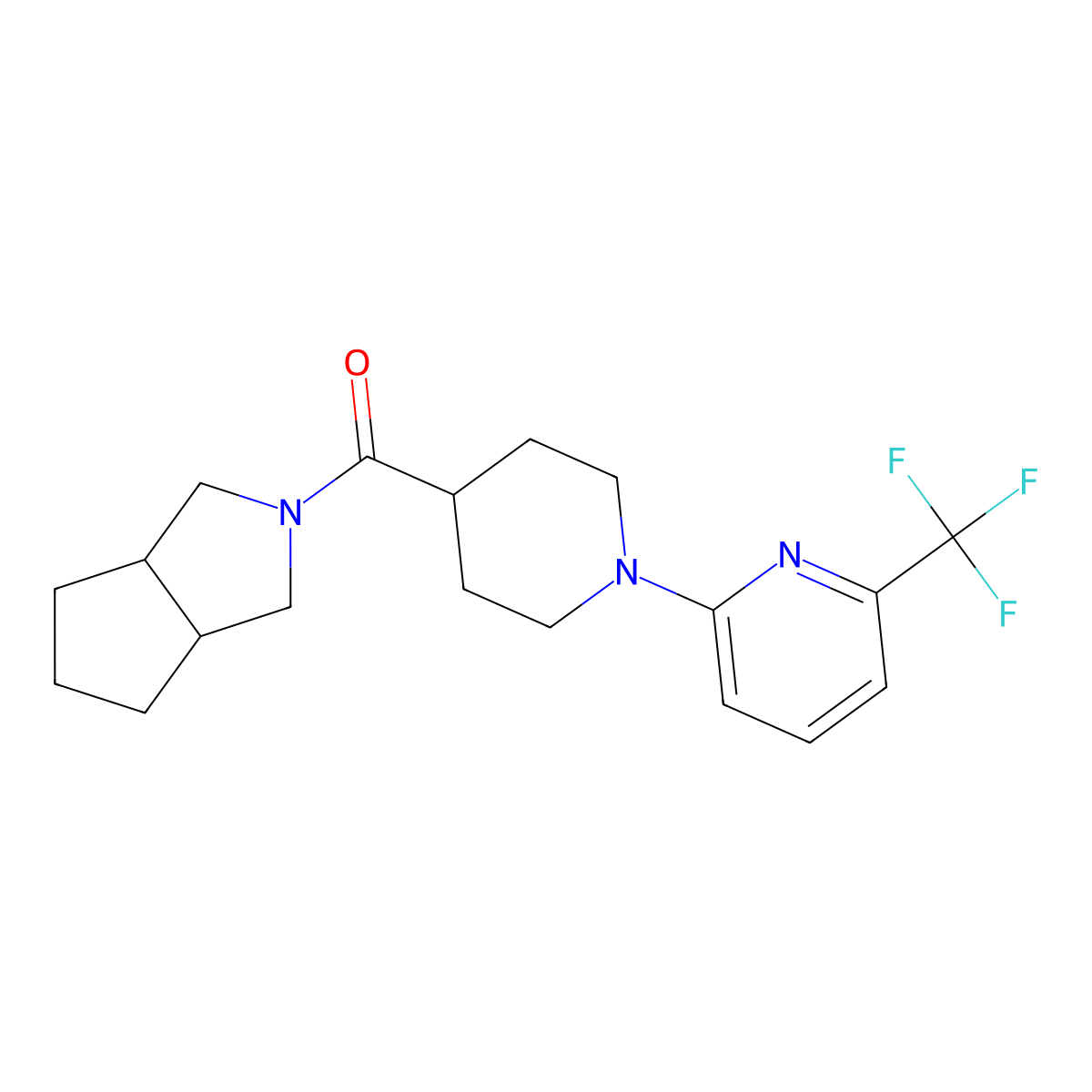 2-(4-{Octahydrocyclopenta[c]pyrrole-2-carbonyl}piperidin-1-yl)-6-(trifluoromethyl)pyridine molecular structure, CAS 3054409-11-6