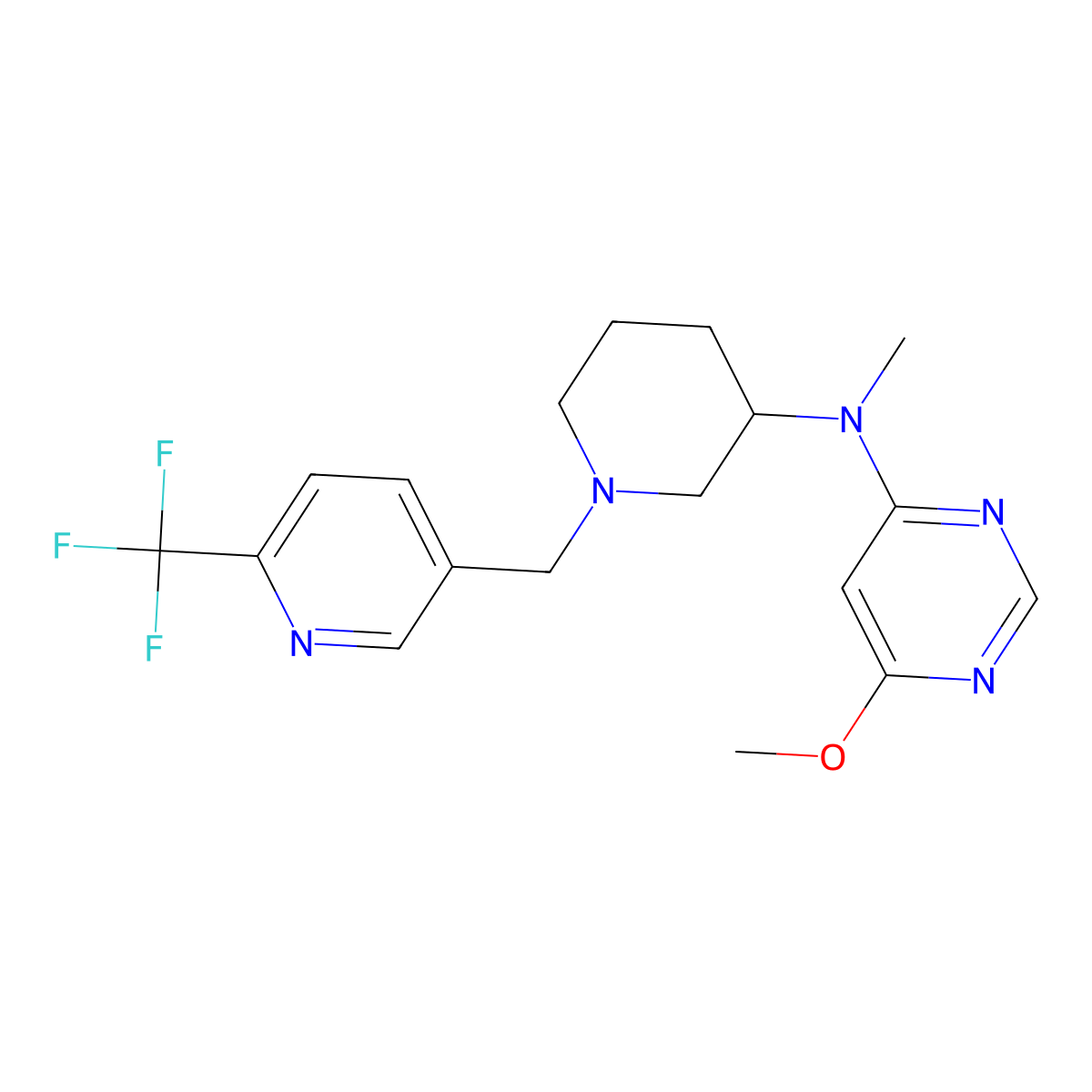 6-methoxy-N-methyl-N-(1-{[6-(trifluoromethyl)pyridin-3-yl]methyl}piperidin-3-yl)pyrimidin-4-amine molecular structure, CAS 3054409-16-1