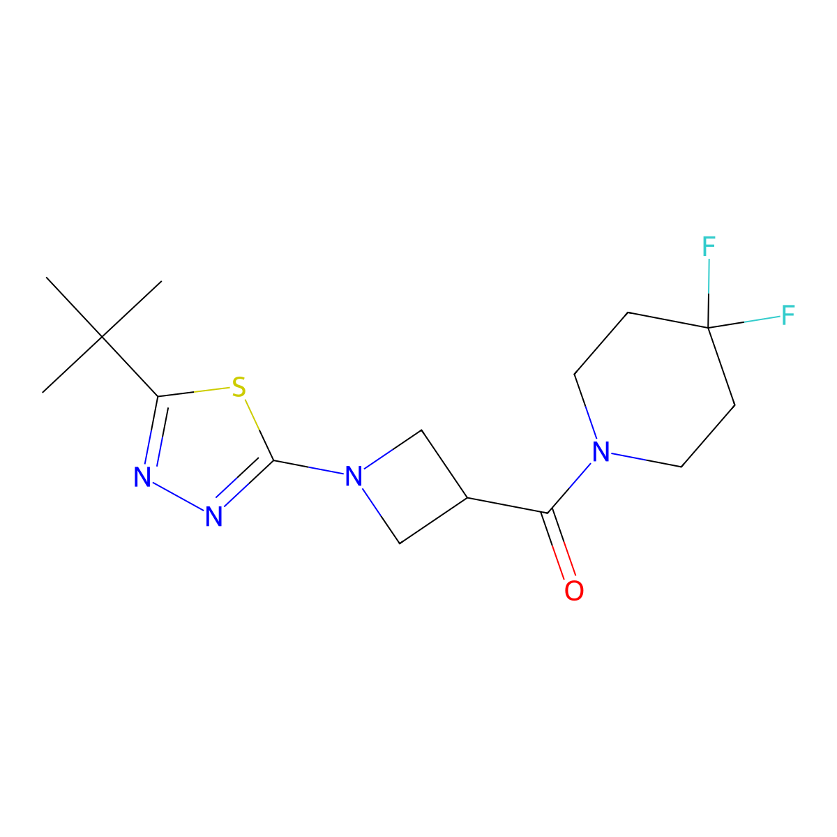 1-[1-(5-Tert-butyl-1,3,4-thiadiazol-2-yl)azetidine-3-carbonyl]-4,4-difluoropiperidine molecular structure, CAS 3054409-17-2
