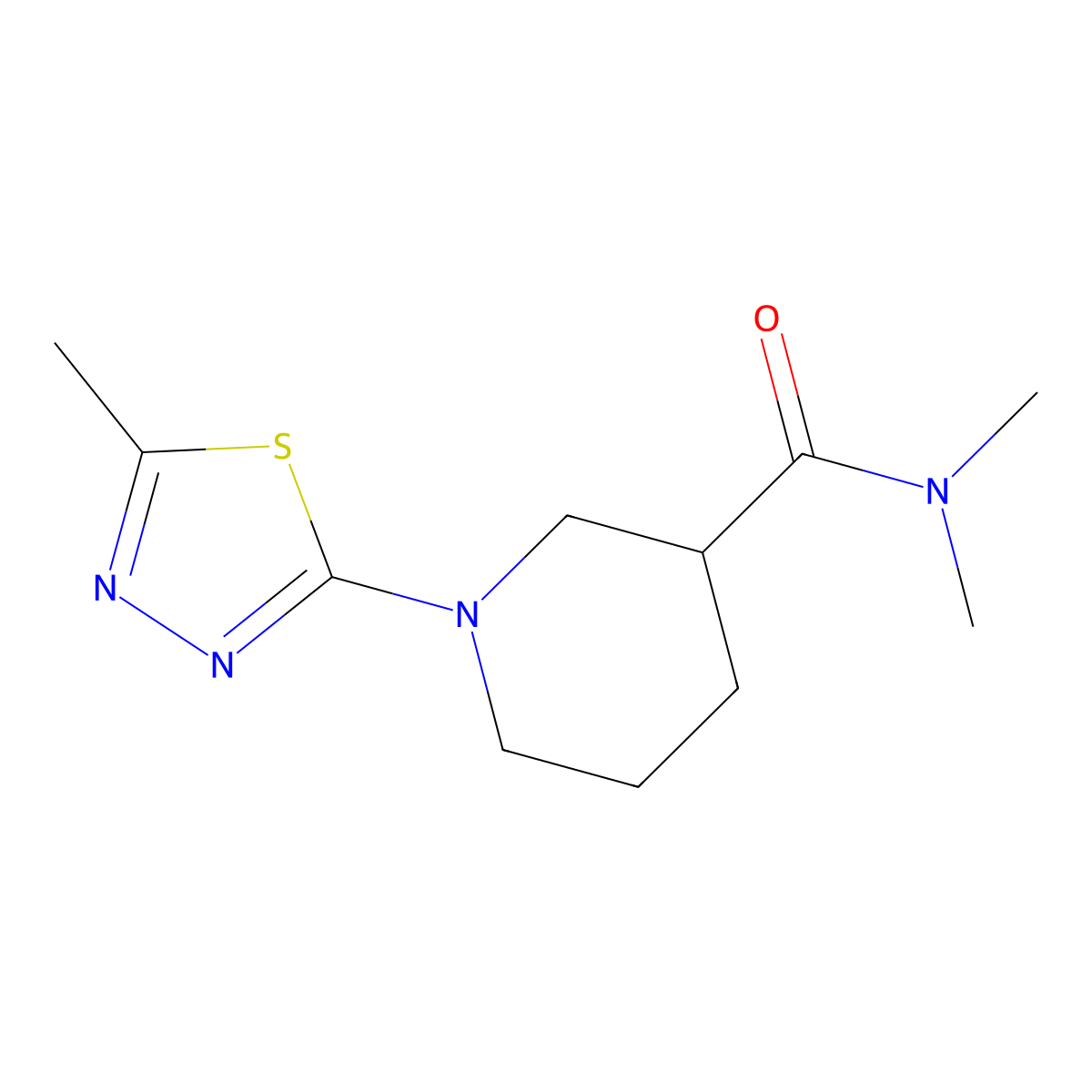 N,N-dimethyl-1-(5-methyl-1,3,4-thiadiazol-2-yl)piperidine-3-carboxamide molecular structure, CAS 3054409-24-1