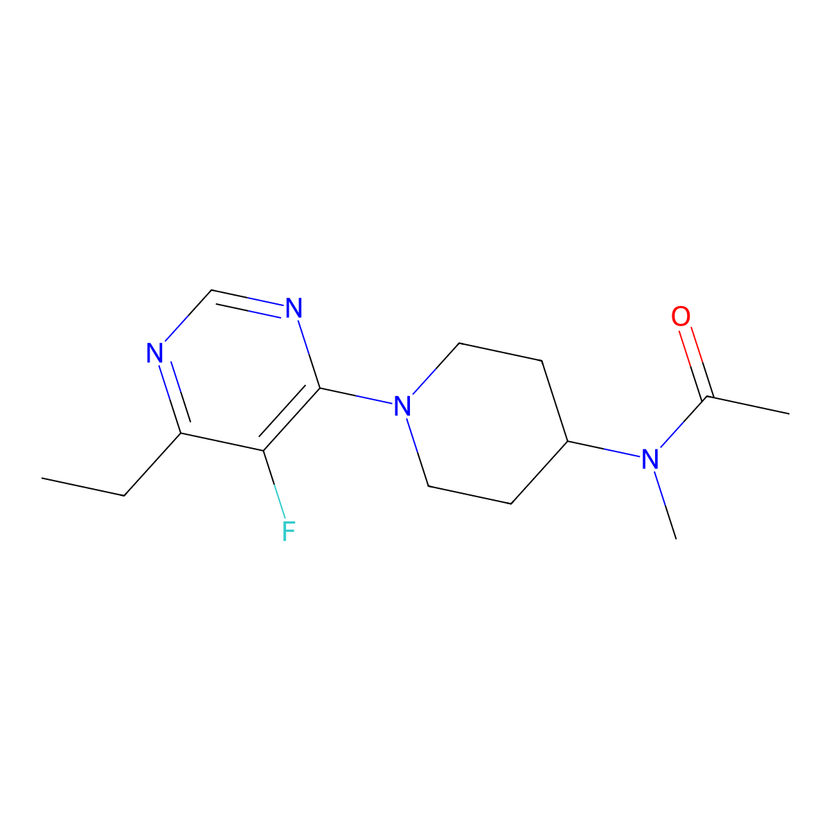 N-[1-(6-ethyl-5-fluoropyrimidin-4-yl)piperidin-4-yl]-N-methylacetamide molecular structure, CAS 3054409-28-5