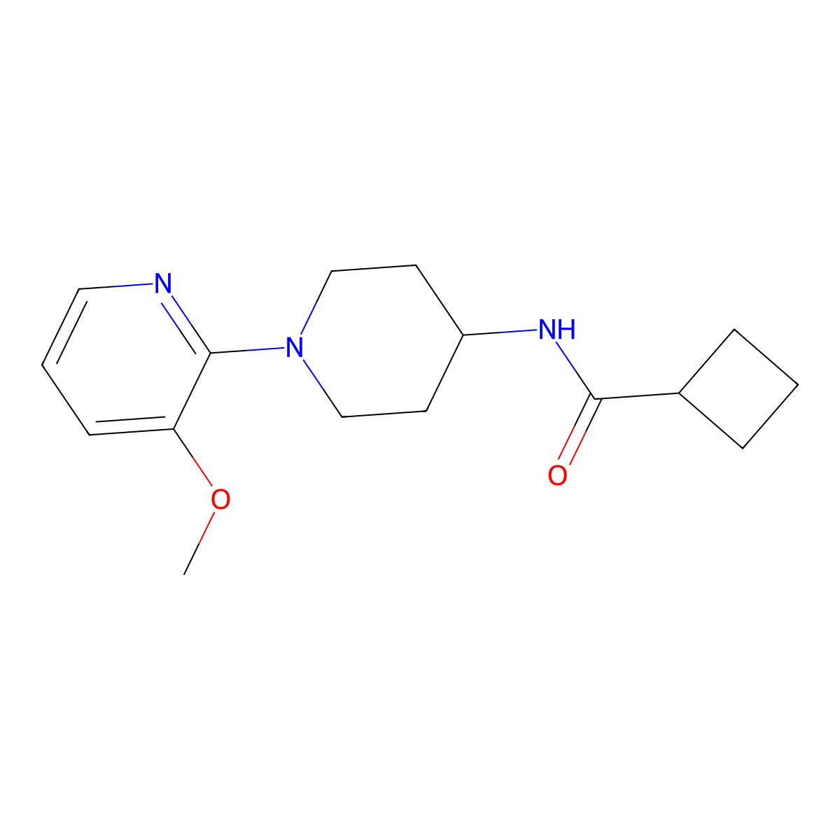 N-[1-(3-methoxypyridin-2-yl)piperidin-4-yl]cyclobutanecarboxamide molecular structure, CAS 3054409-32-1