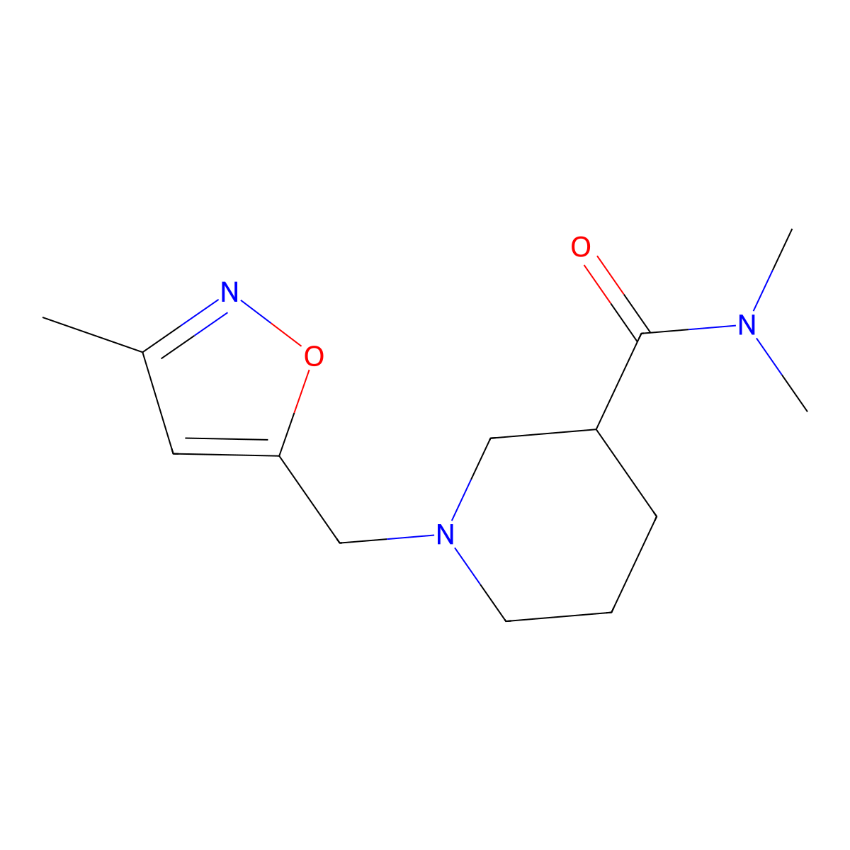 N,N-dimethyl-1-[(3-methyl-1,2-oxazol-5-yl)methyl]piperidine-3-carboxamide molecular structure, CAS 3054409-38-7