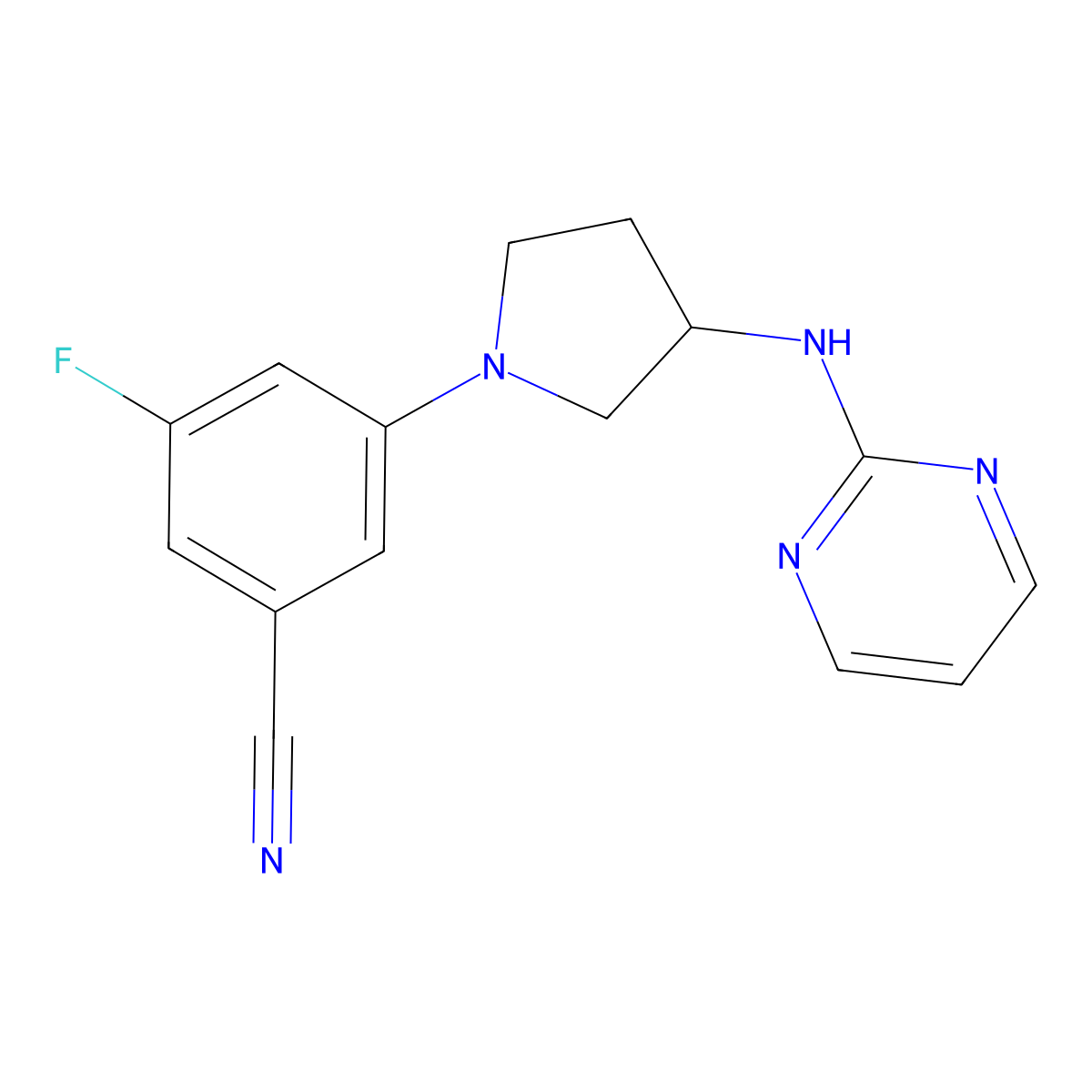 3-Fluoro-5-{3-[(pyrimidin-2-yl)amino]pyrrolidin-1-yl}benzonitrile molecular structure, CAS 3054409-42-3
