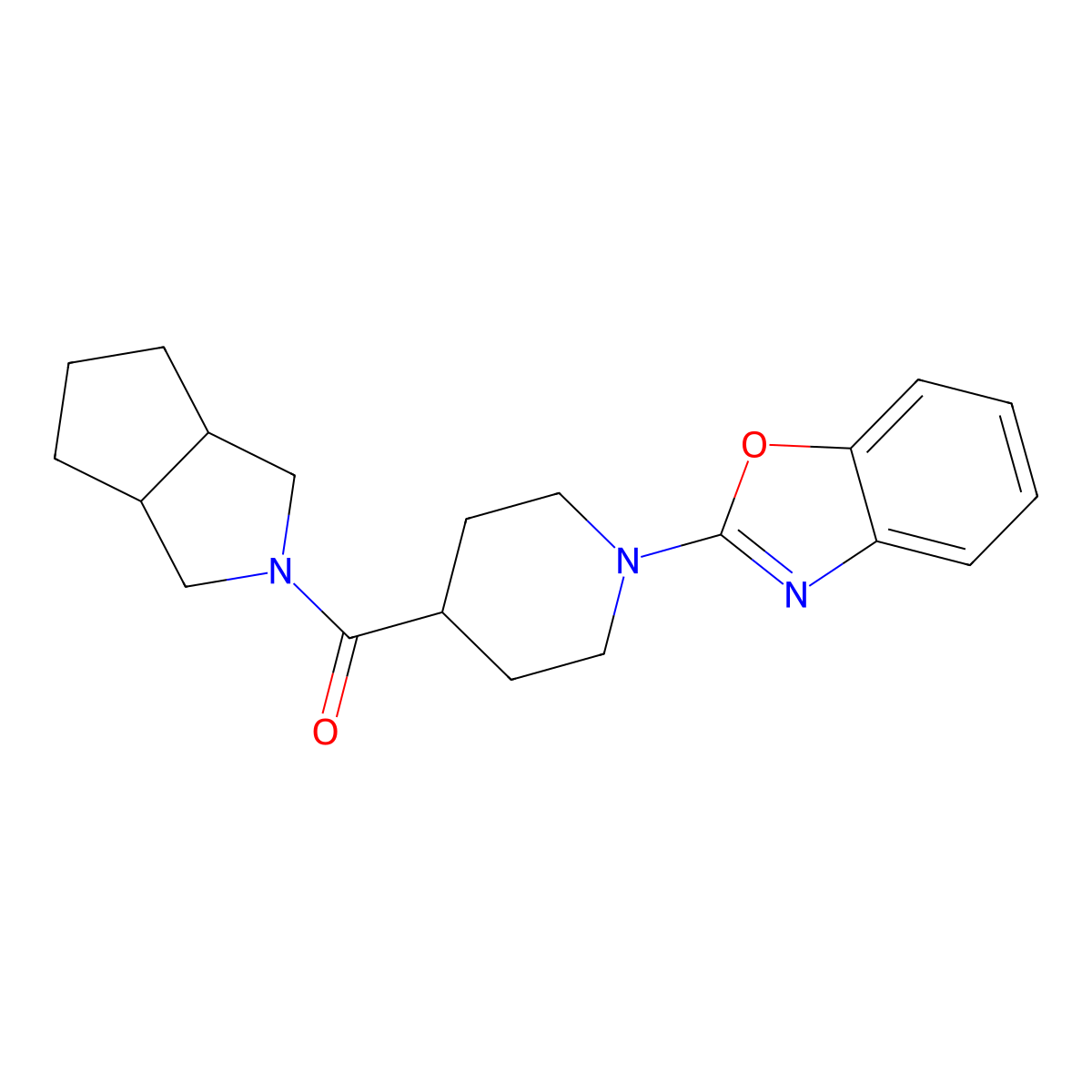 2-(4-{Octahydrocyclopenta[c]pyrrole-2-carbonyl}piperidin-1-yl)-1,3-benzoxazole molecular structure, CAS 3054409-45-6