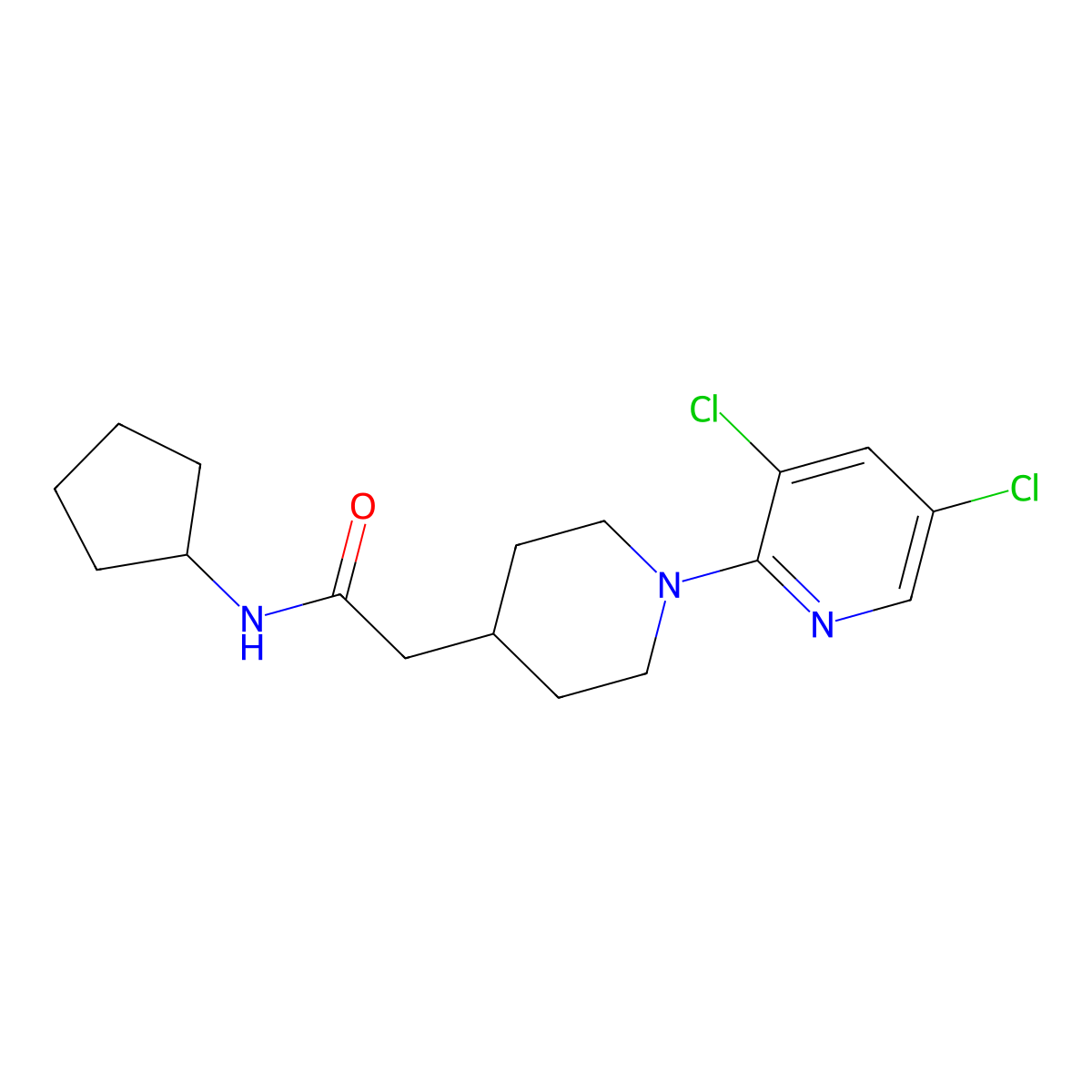 N-cyclopentyl-2-[1-(3,5-dichloropyridin-2-yl)piperidin-4-yl]acetamide molecular structure, CAS 3054409-49-0