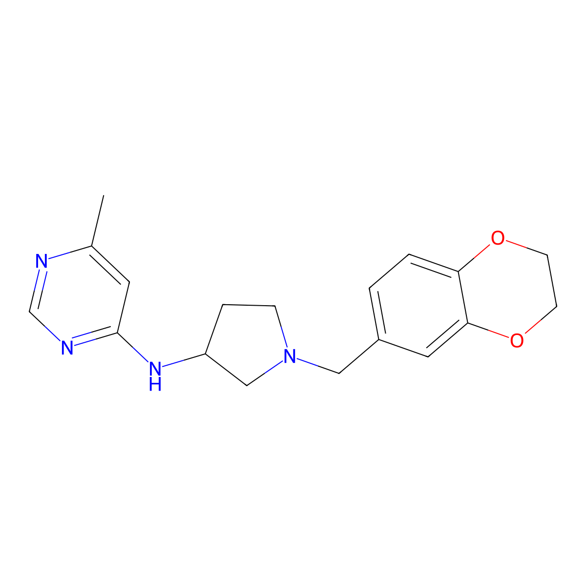 N-{1-[(2,3-dihydro-1,4-benzodioxin-6-yl)methyl]pyrrolidin-3-yl}-6-methylpyrimidin-4-amine molecular structure, CAS 3054409-50-3