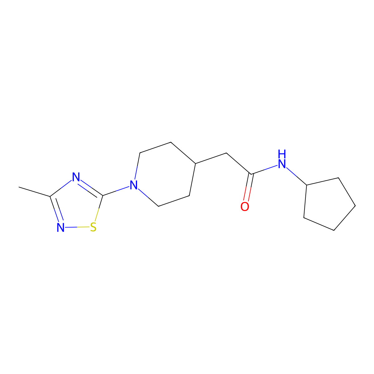 N-cyclopentyl-2-[1-(3-methyl-1,2,4-thiadiazol-5-yl)piperidin-4-yl]acetamide molecular structure, CAS 3054409-52-5