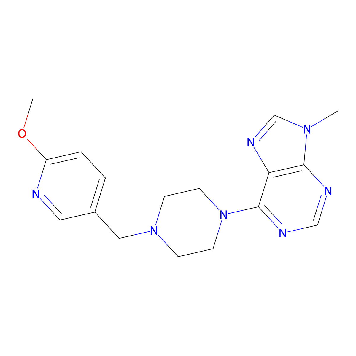6-{4-[(6-methoxypyridin-3-yl)methyl]piperazin-1-yl}-9-methyl-9H-purine molecular structure, CAS 3054409-53-6