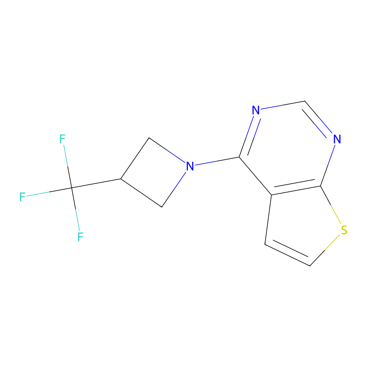 1-{Thieno[2,3-d]pyrimidin-4-yl}-3-(trifluoromethyl)azetidine molecular structure, CAS 3054409-56-9