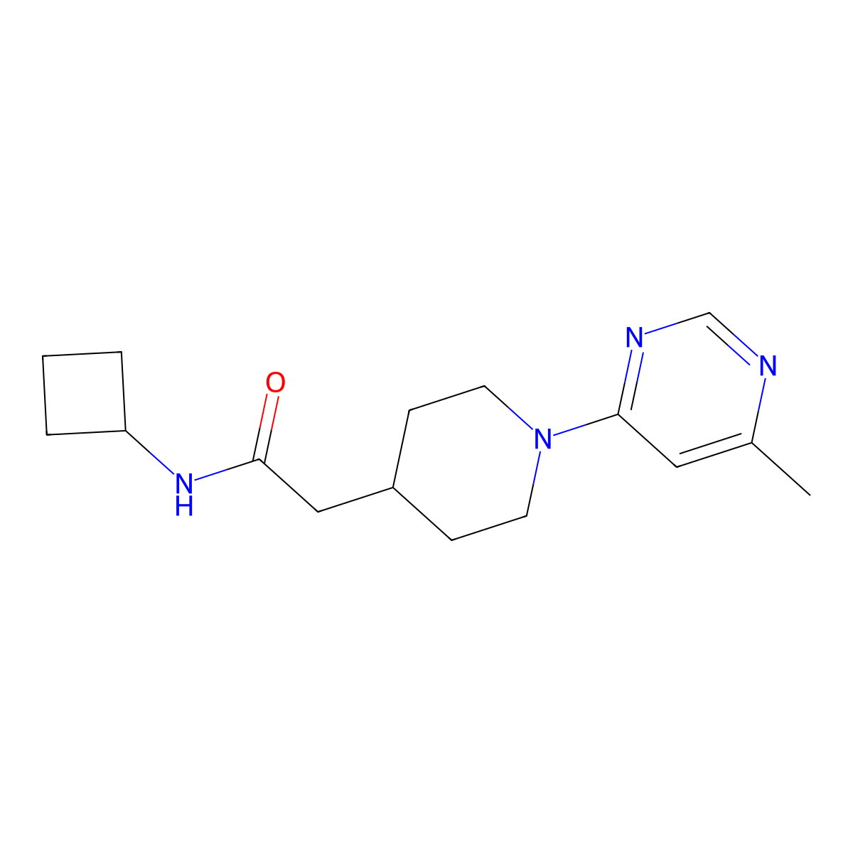 N-cyclobutyl-2-[1-(6-methylpyrimidin-4-yl)piperidin-4-yl]acetamide molecular structure, CAS 3054409-58-1