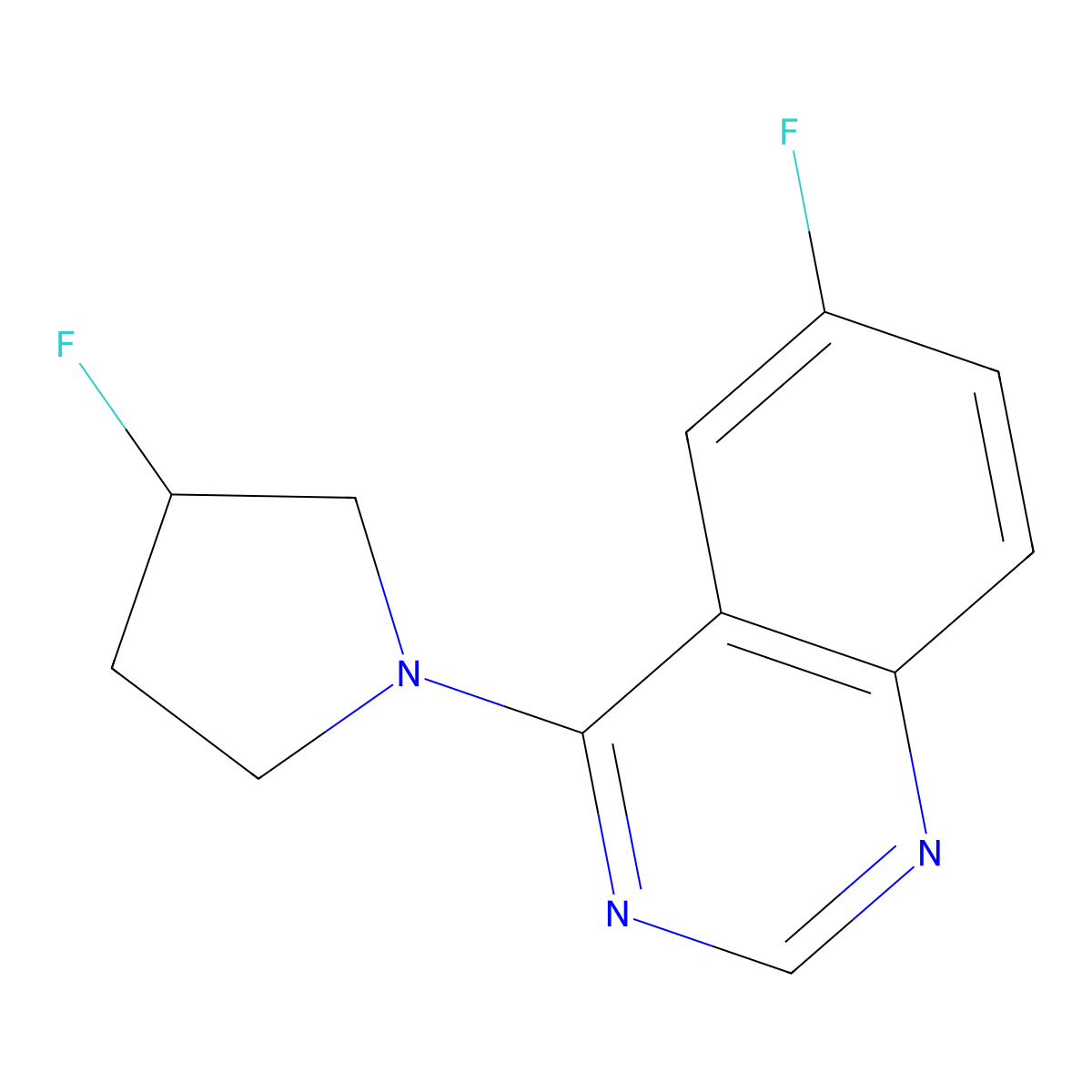 6-Fluoro-4-(3-fluoropyrrolidin-1-yl)quinazoline molecular structure, CAS 3054409-60-5