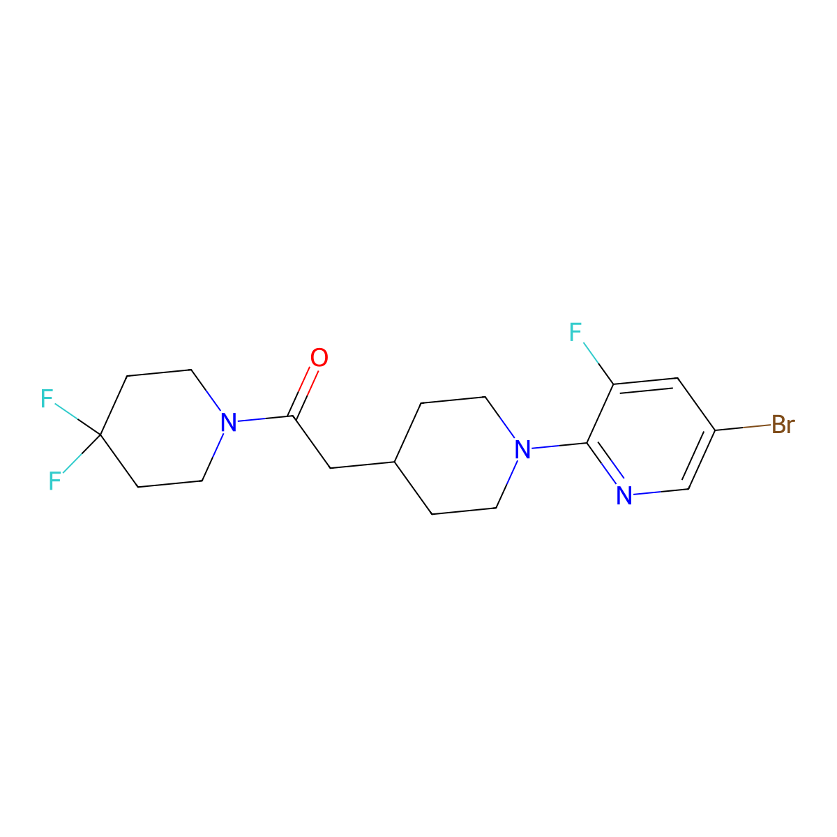 2-[1-(5-Bromo-3-fluoropyridin-2-yl)piperidin-4-yl]-1-(4,4-difluoropiperidin-1-yl)ethan-1-one molecular structure, CAS 3054409-62-7