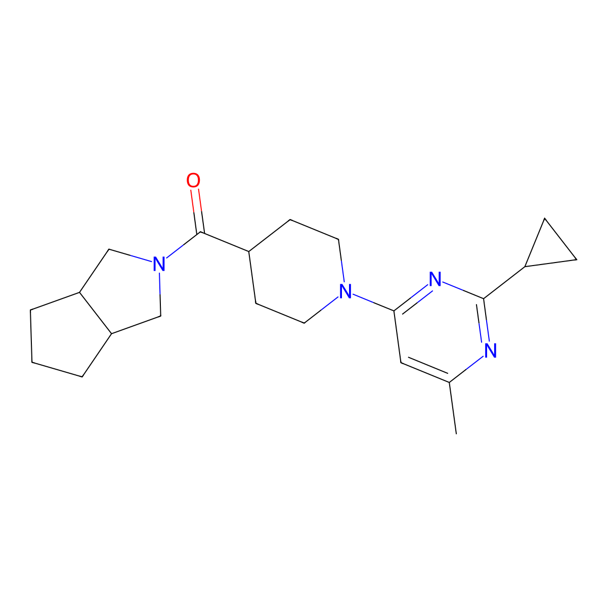 2-Cyclopropyl-4-methyl-6-(4-{octahydrocyclopenta[c]pyrrole-2-carbonyl}piperidin-1-yl)pyrimidine molecular structure, CAS 3054409-63-8