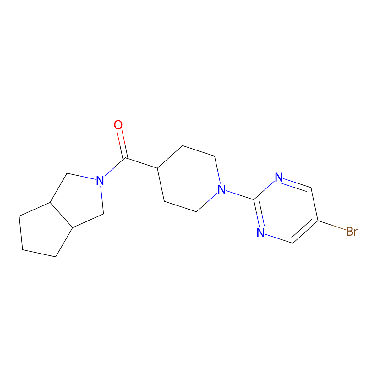 5-Bromo-2-(4-{octahydrocyclopenta[c]pyrrole-2-carbonyl}piperidin-1-yl)pyrimidine molecular structure, CAS 3054409-67-2