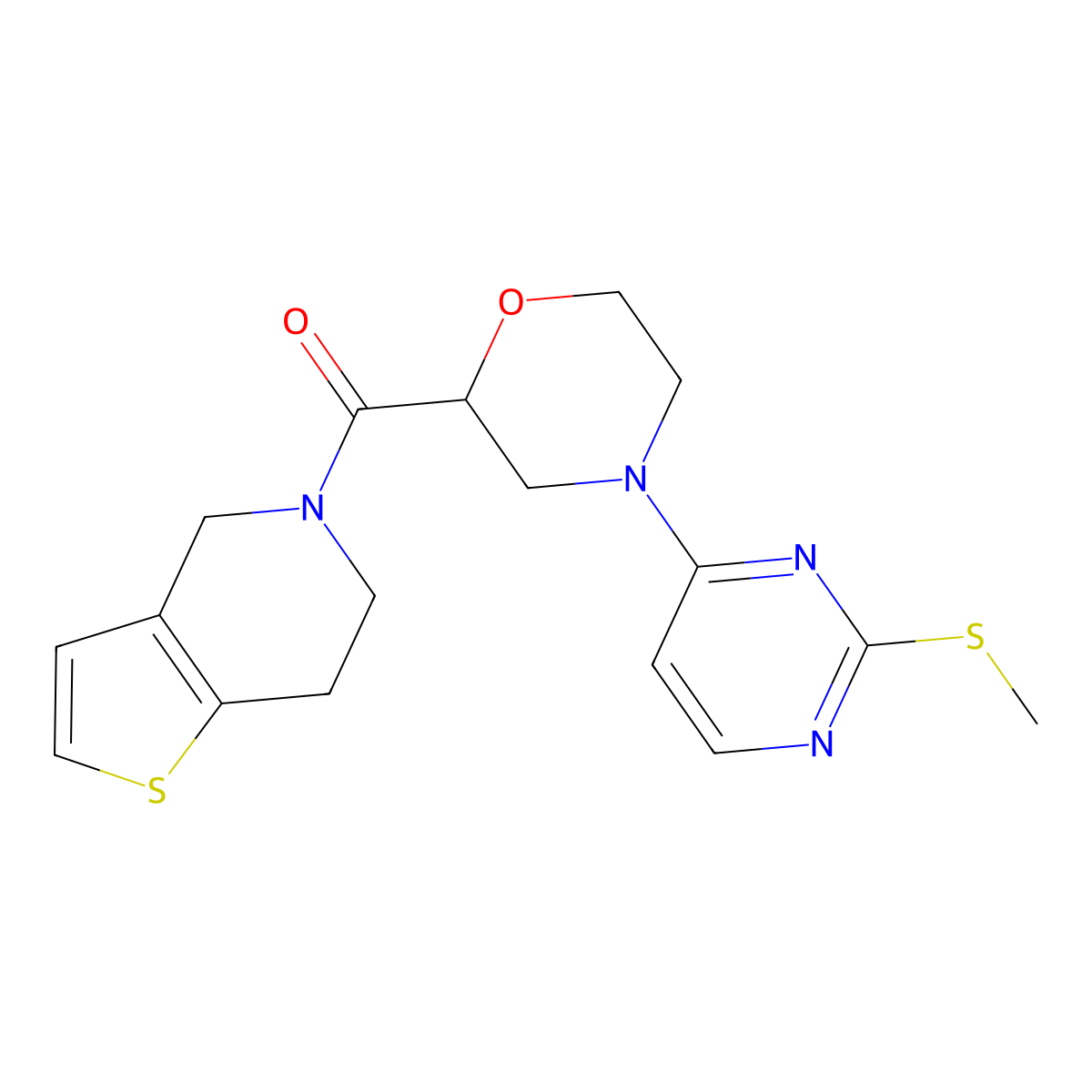 4-[2-(methylsulfanyl)pyrimidin-4-yl]-2-{4H,5H,6H,7H-thieno[3,2-c]pyridine-5-carbonyl}morpholine molecular structure, CAS 3054409-68-3