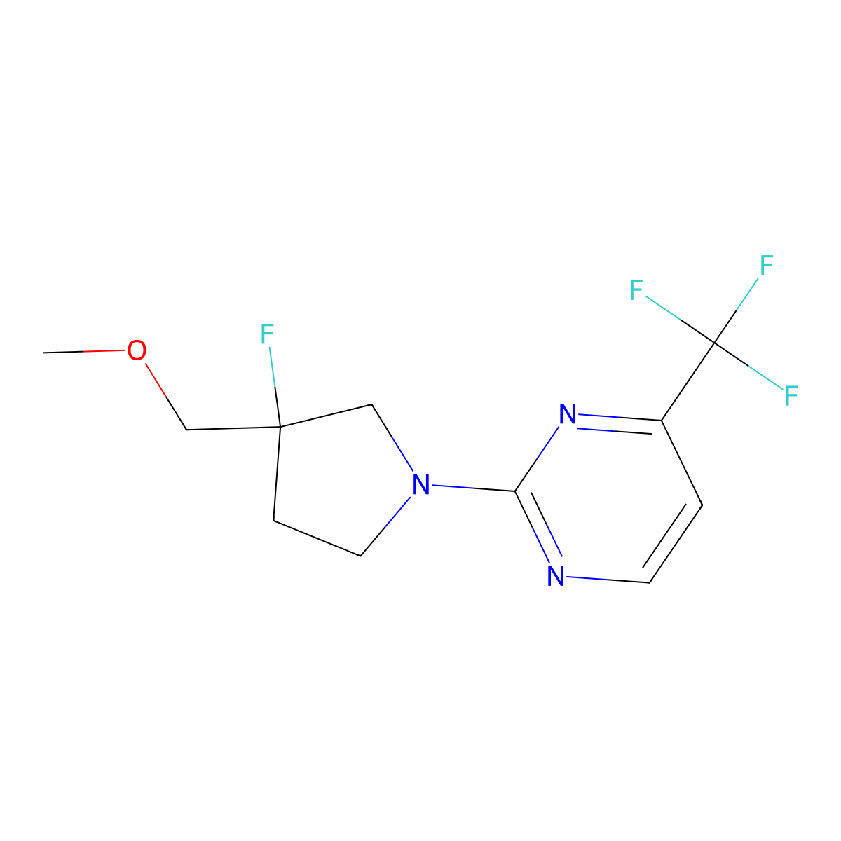 2-[3-Fluoro-3-(methoxymethyl)pyrrolidin-1-yl]-4-(trifluoromethyl)pyrimidine molecular structure, CAS 3054409-71-8