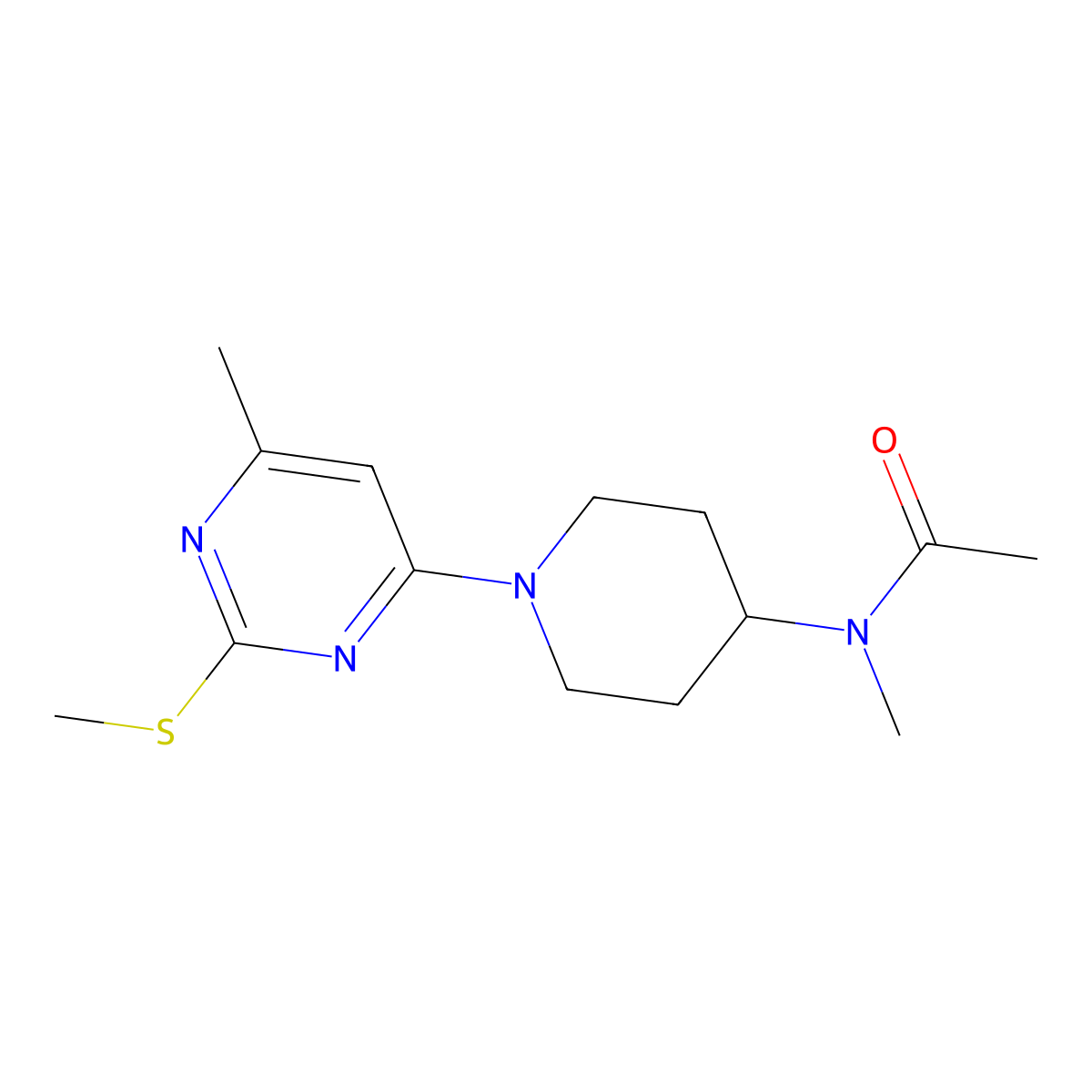 N-methyl-N-{1-[6-methyl-2-(methylsulfanyl)pyrimidin-4-yl]piperidin-4-yl}acetamide molecular structure, CAS 3054409-72-9