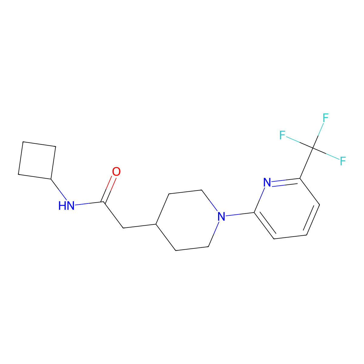 N-cyclobutyl-2-{1-[6-(trifluoromethyl)pyridin-2-yl]piperidin-4-yl}acetamide molecular structure, CAS 3054409-74-1